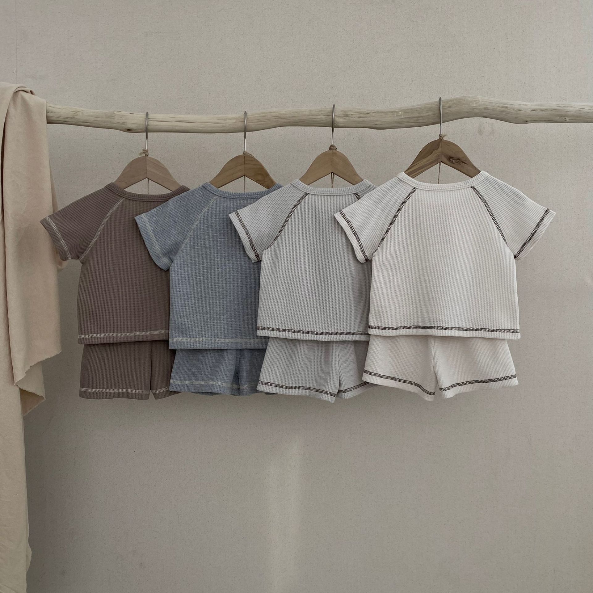 Ins Children's Waffle Short Sleeve Two-piece Set