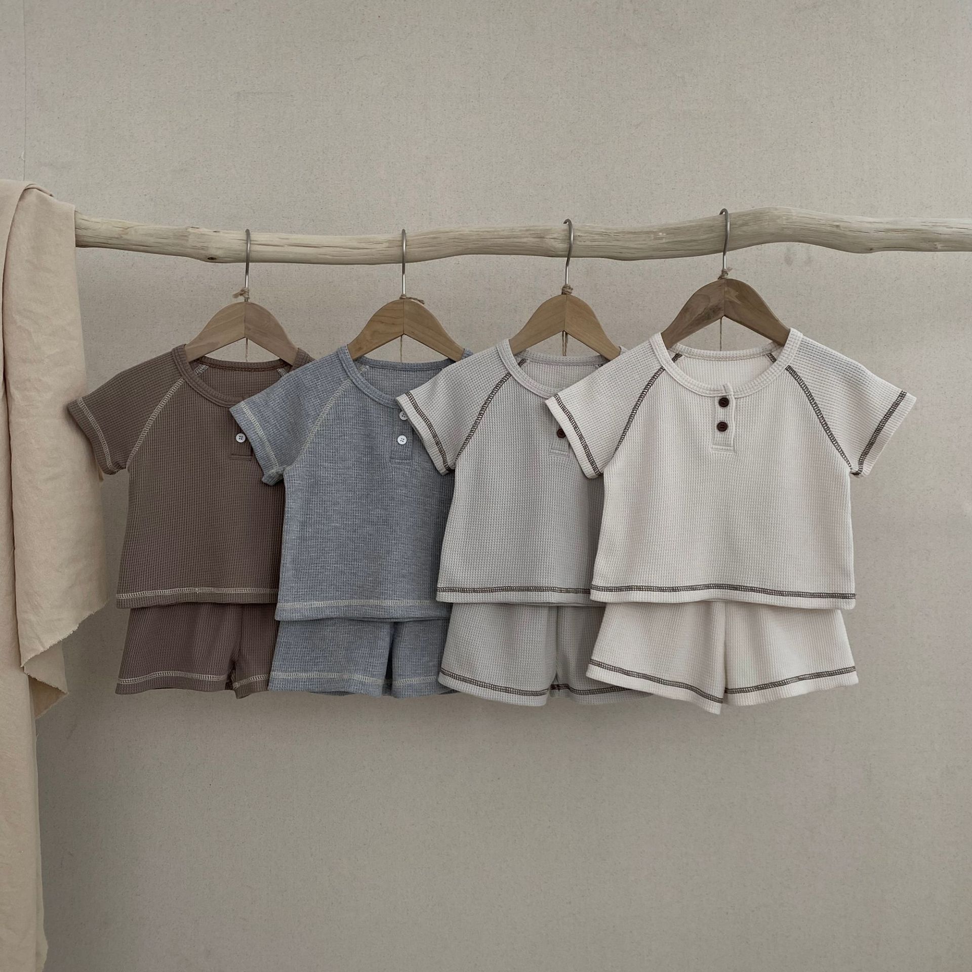 Ins Children's Waffle Short Sleeve Two-piece Set