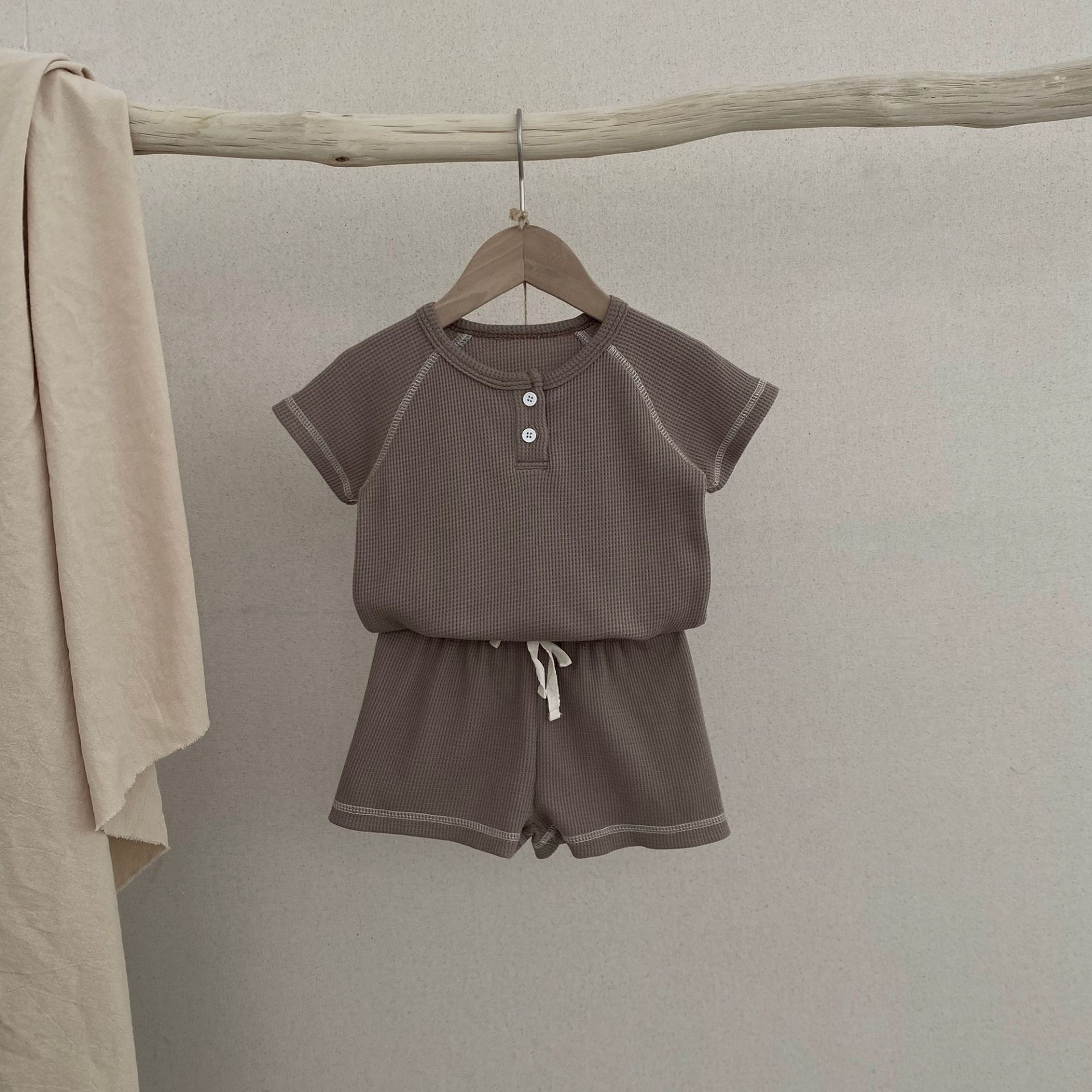 Ins Children's Waffle Short Sleeve Two-piece Set
