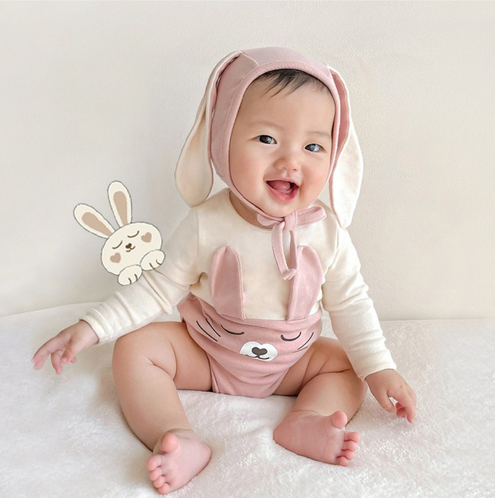 Ins Cute Bunny Color Matching Modeling Romper Baby