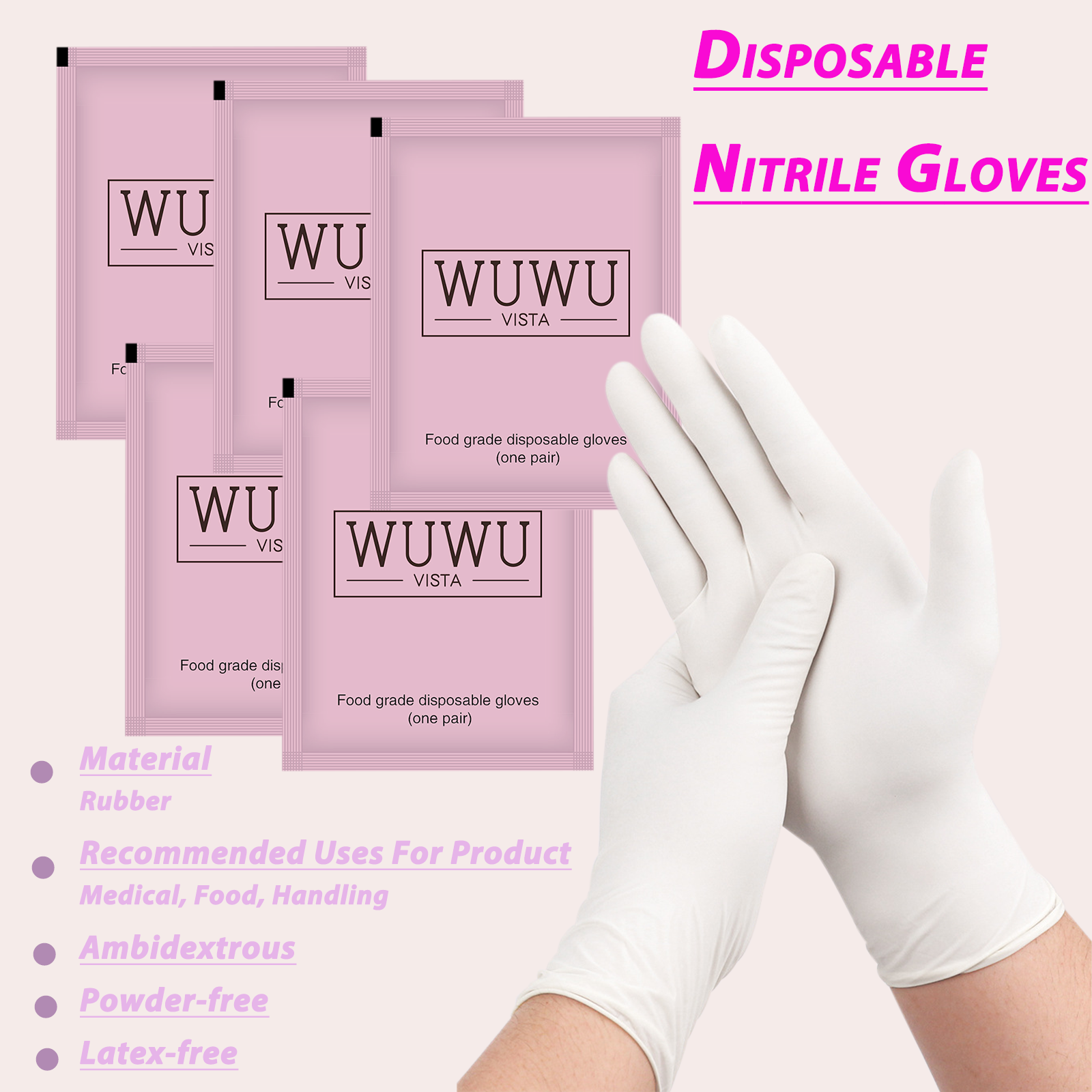 WUWUVISTA 30 Pairs Individually Packaged Disposable Nitrile Gloves New Food Grade TPE Latex Gloves Non-Slip Gloves Wax Accessories