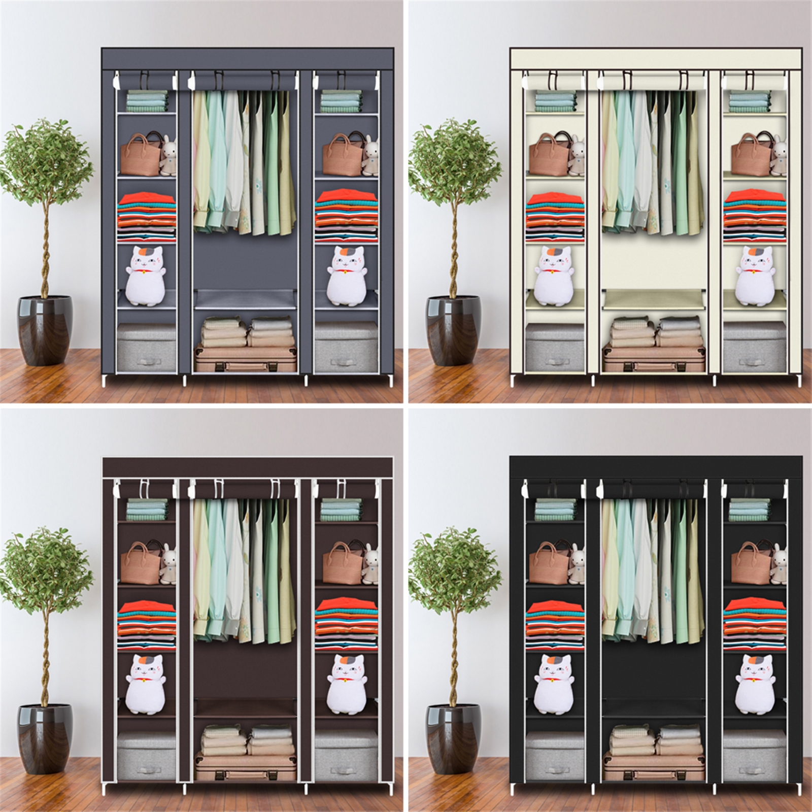 69 Inch Portable Clothes Closet Wardrobe Storage Organizer With Non-Woven Fabric Quick And Easy To Assemble Extra Strong And Durable Black
