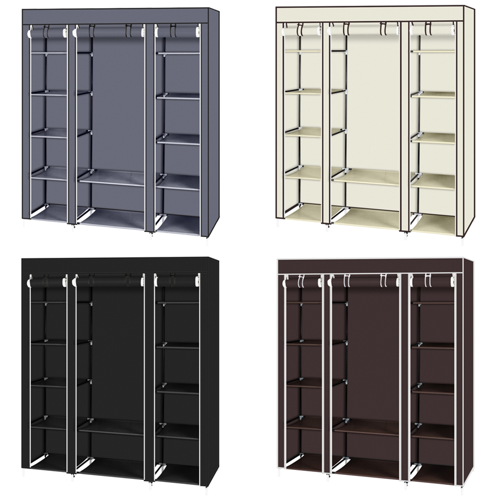 69 Inch Portable Clothes Closet Wardrobe Storage Organizer With Non-Woven Fabric Quick And Easy To Assemble Extra Strong And Durable Black