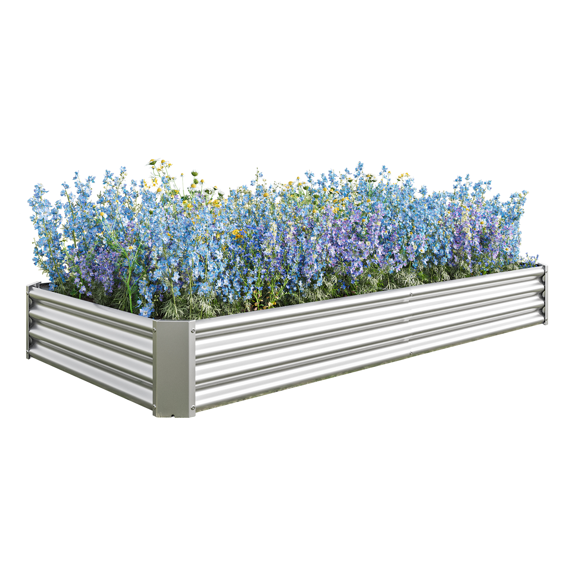 2PCS Silver 8×4×1ft Metal Raised Rectangle Garden Planter Beds