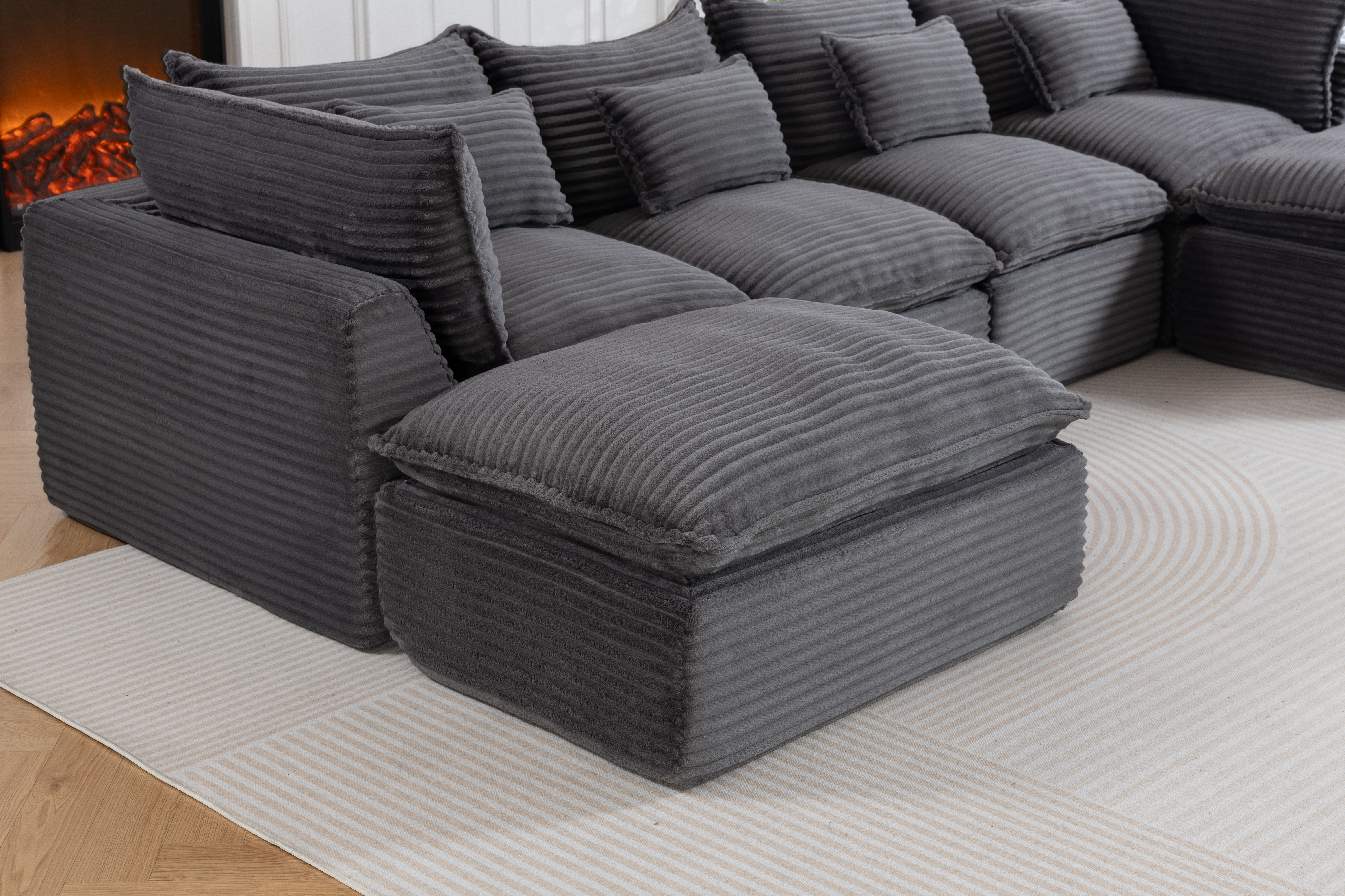 129.8" Width Cloud Couch Oversized Modular Sectional Sofa True Relax Comfy Couches Wide&Deep Seat Sofas for Living Room Furniture Sets, Corduroy Fabric,4Seat with 2Ottoman