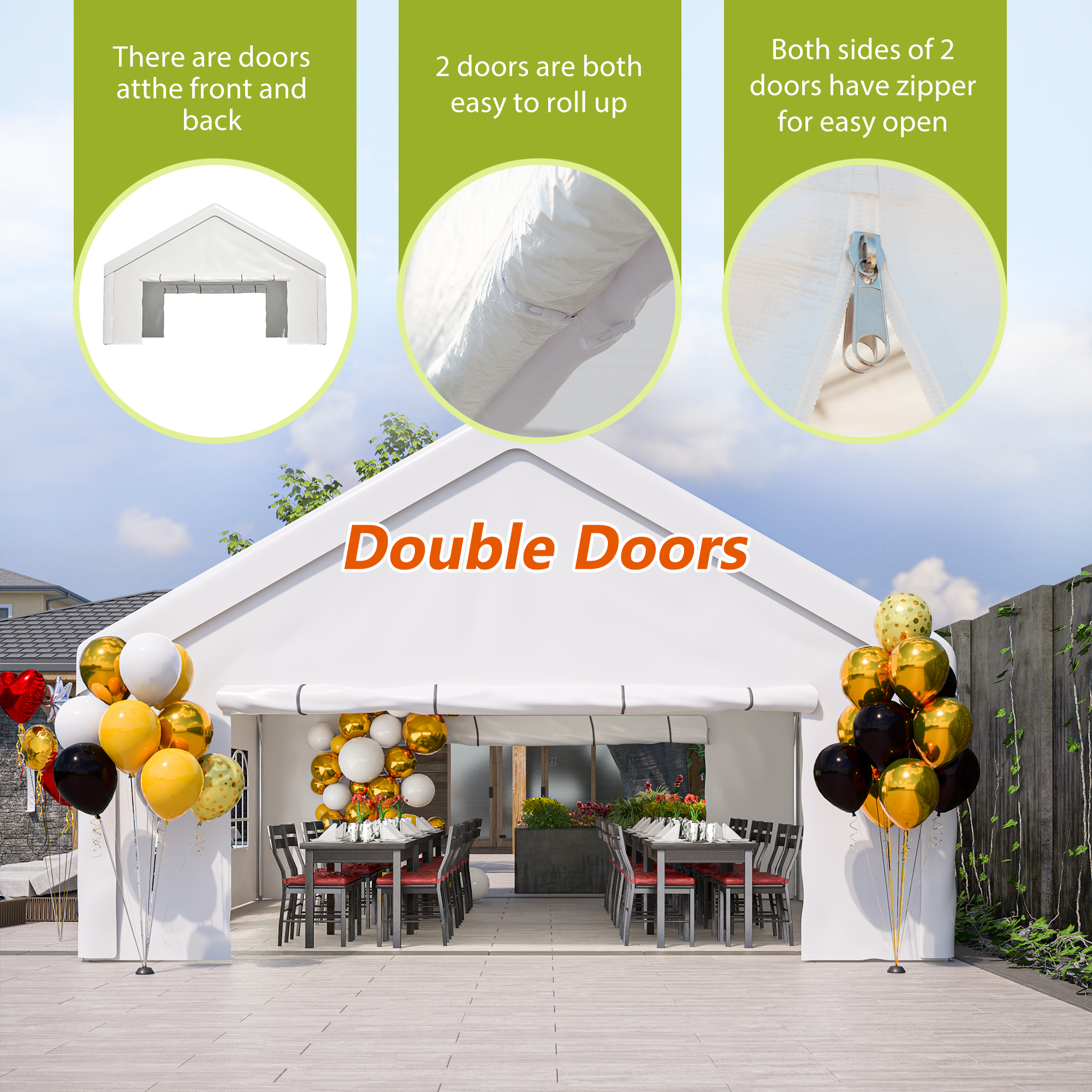 20x20 FT Party Tent with 2 Storage Bags & Removable Sidewalls, Outdoor Canopy Gazebo for Carport Camping Garden Wedding BBQ Commercial