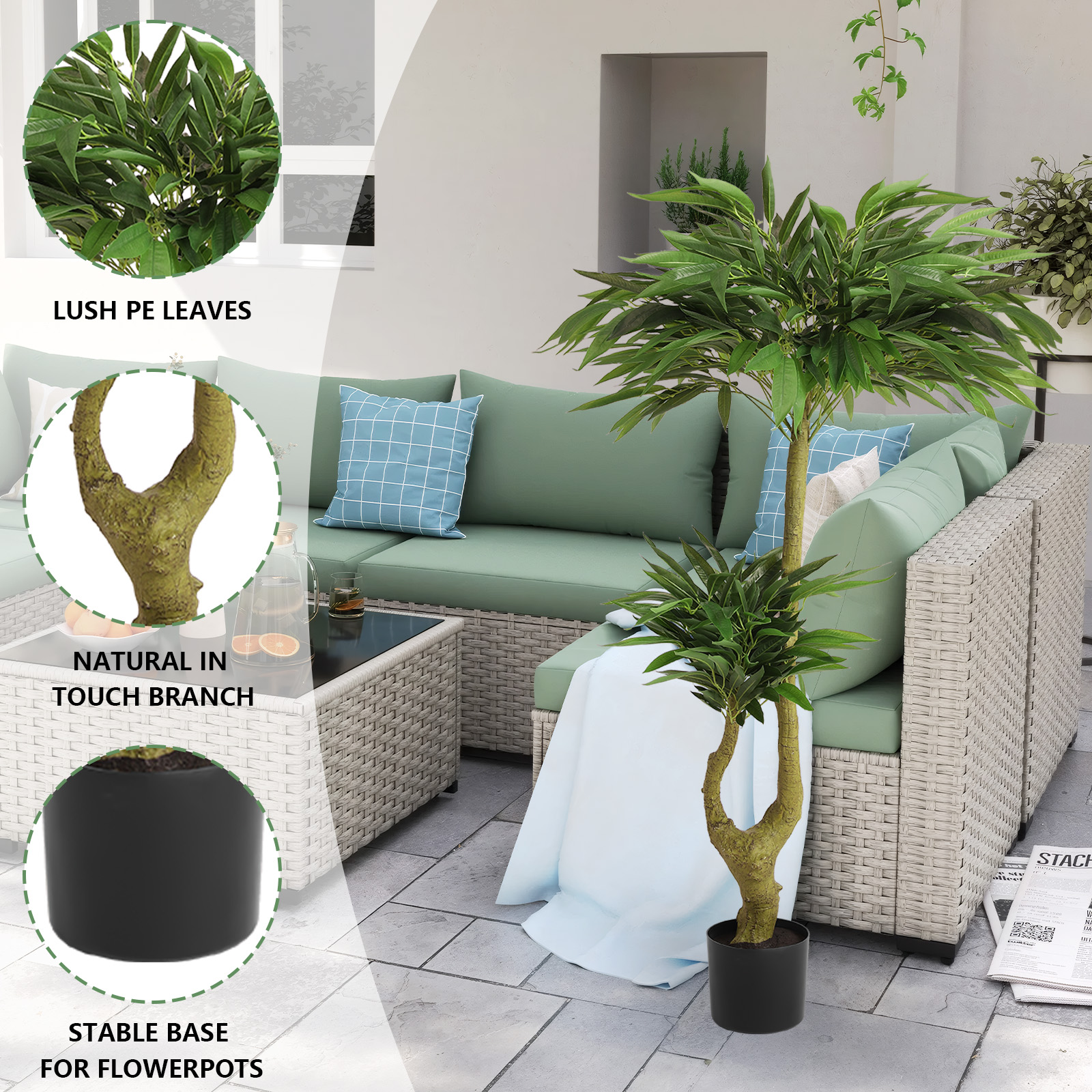 5FT Artificial Willow Tree Tall Fake Potted Plant Faux Green Silk Tree with Black Plastic Pot for Indoor Home Office Living Room Bedroom Decoration, 1pc/set