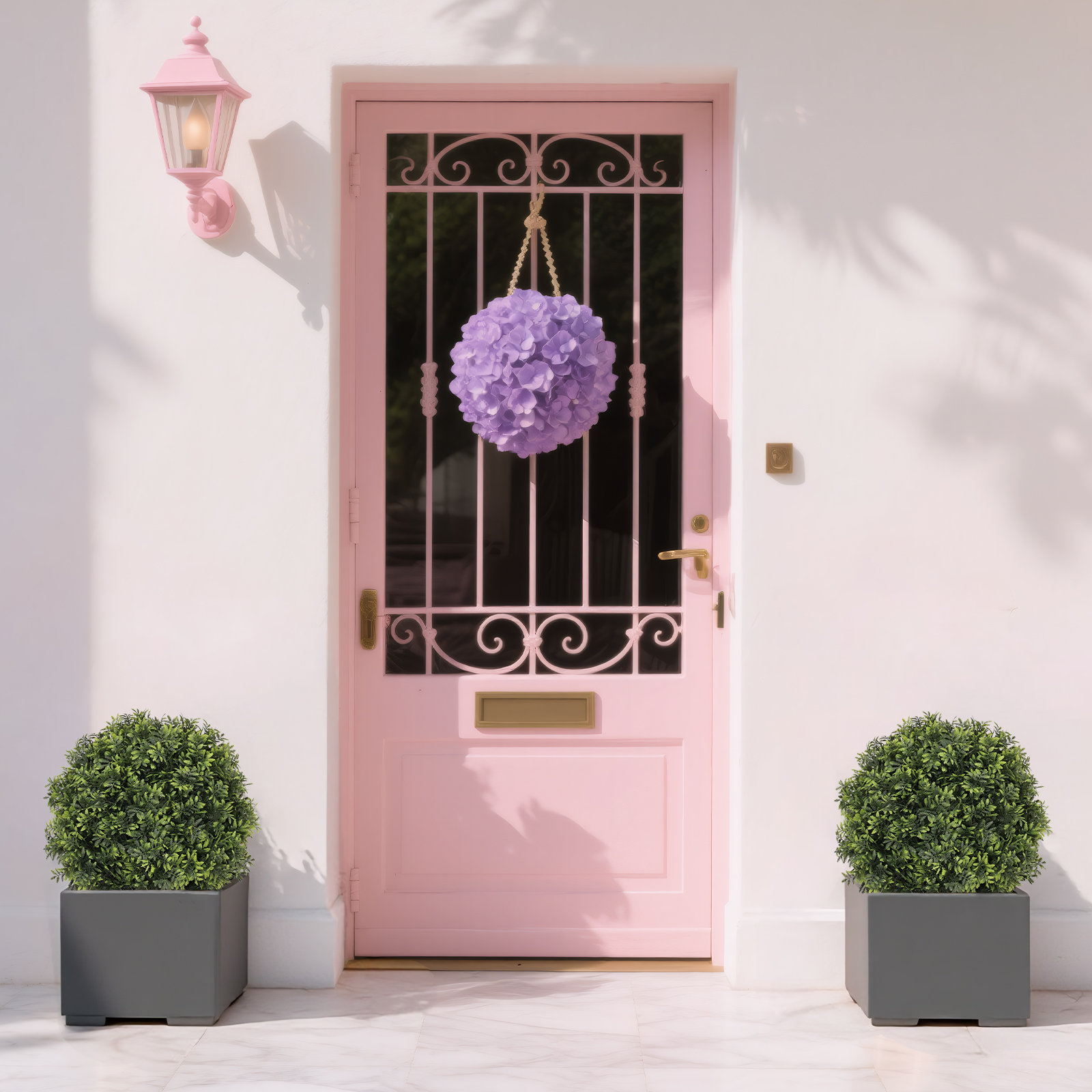 22in Artificial Topiary Boxwood Ball Trees – Faux Evergreen Potted Shrubs for Porch, Patio, Entryway, or Indoor Living Room Decor, 2pcs/set