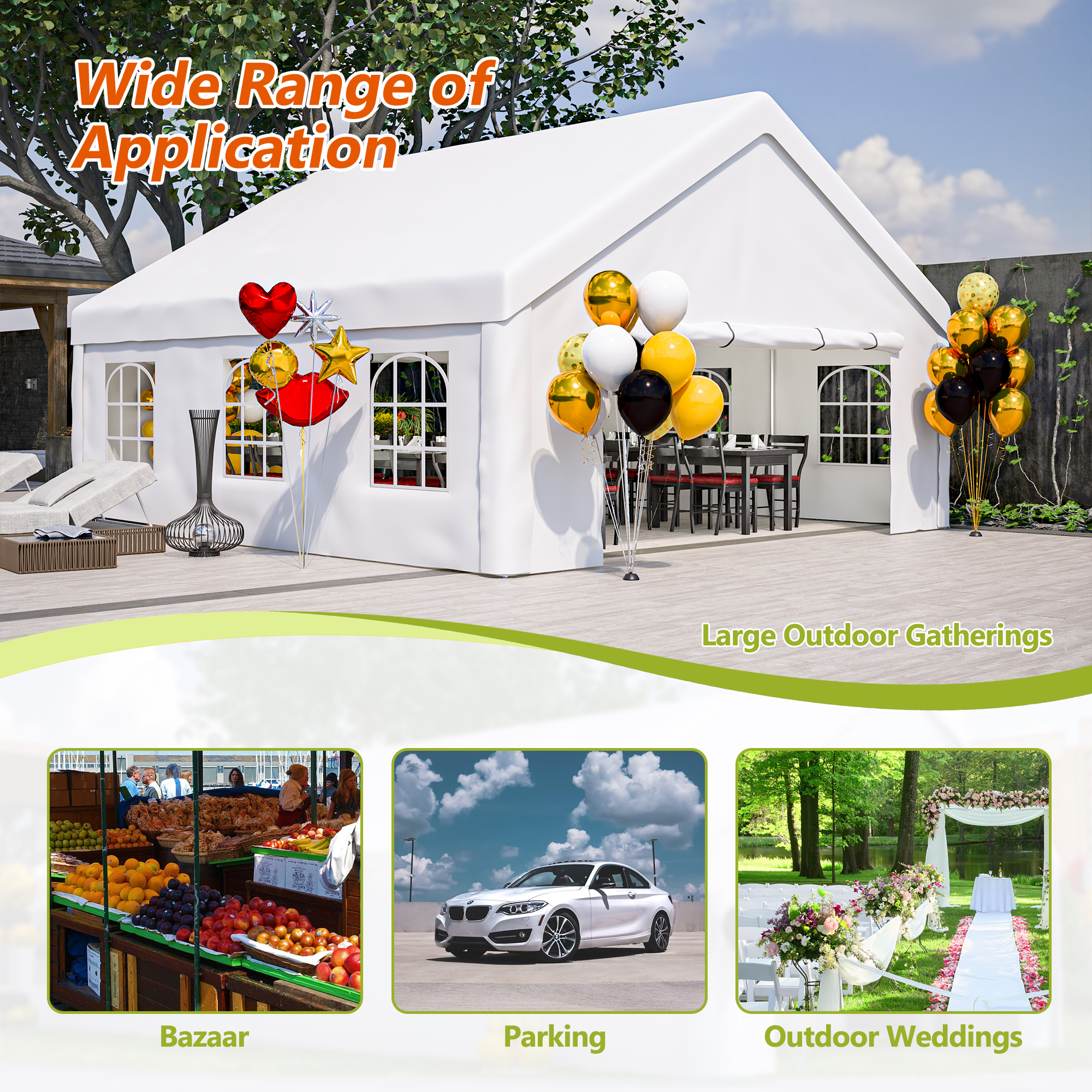 20x20 FT Party Tent with 2 Storage Bags & Removable Sidewalls, Outdoor Canopy Gazebo for Carport Camping Garden Wedding BBQ Commercial