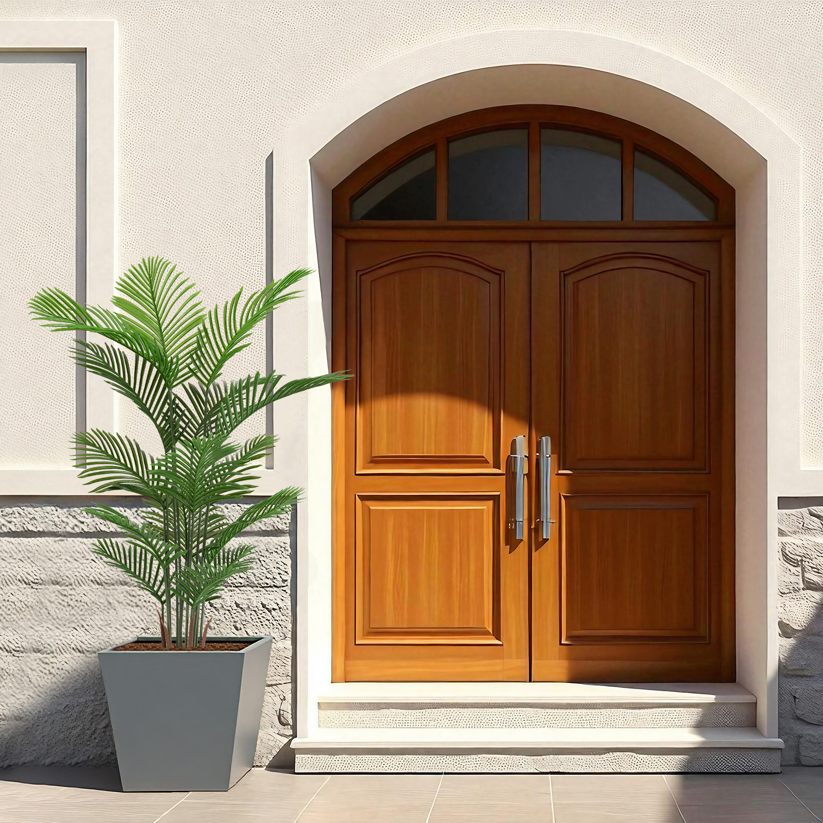 Artificial Areca Palm Plant, 5.2ft Tall Faux Tropical Dypsis Lutescens Tree in Pot for Indoor or Outdoor Home, Office, or Garden Decoration, 2pcs/set