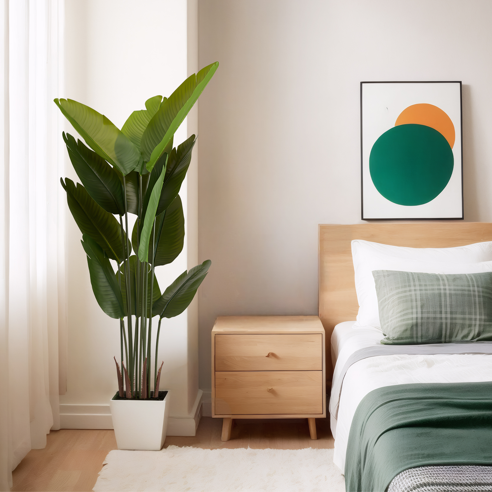 Artificial Bird of Paradise Plant, 5.2ft Tall Faux Tropical Palm Tree in Pot for Indoor or Outdoor Home, Office, or Garden Decoration, 2pcs/set