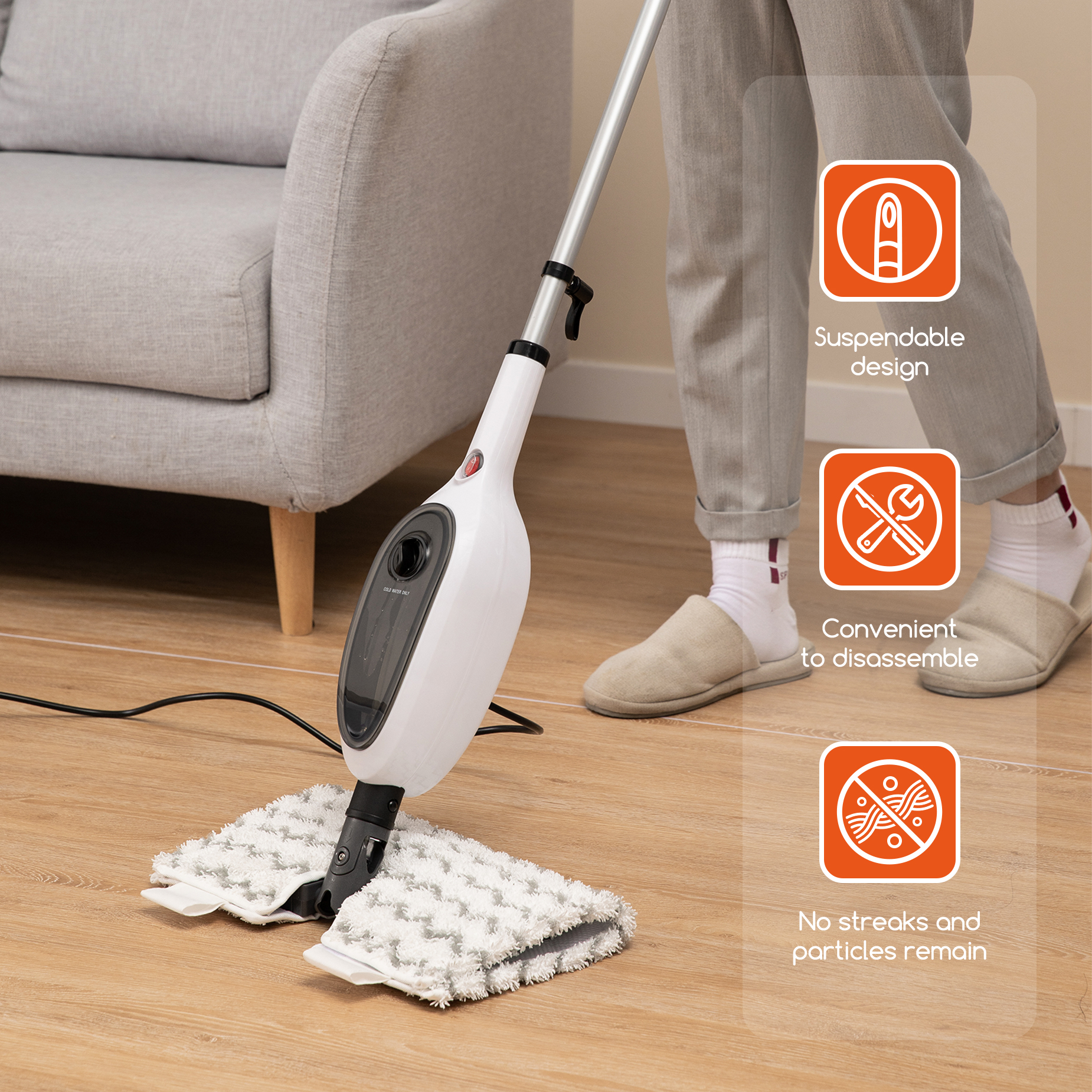 Steam Mops for Floor Cleaning, Unique Double-Sided Flip Design, 15 Seconds Fast Heating 10-in-1 Steam Cleaner for Kitchen, Living Room Wood Floor Tile Cleaning