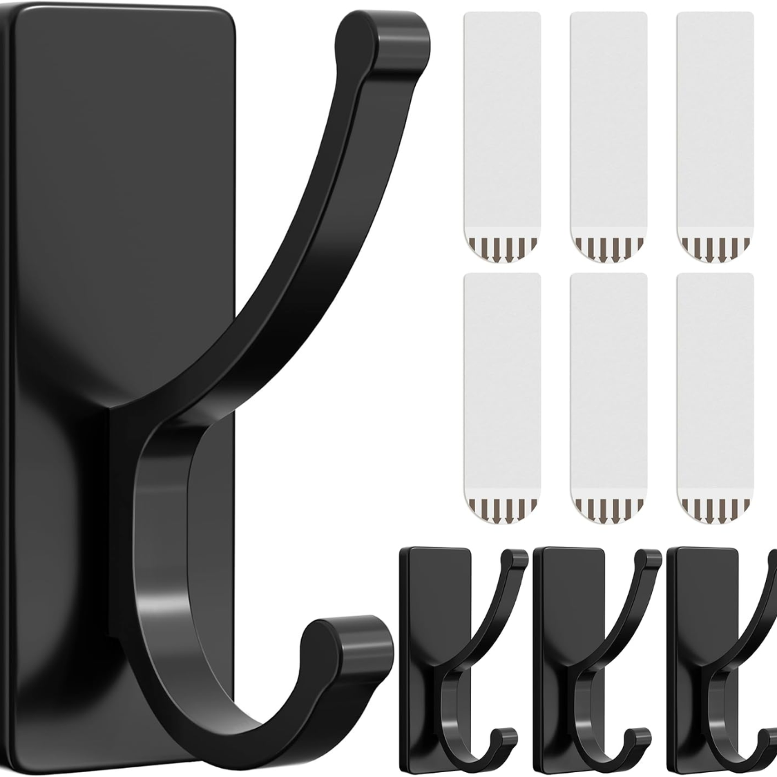 4 Pack Black Adhesive Wall Hooks With Strips No Residue Heavy Duty Sticky Towel Hooks Easy Remove Home Storage Organizer