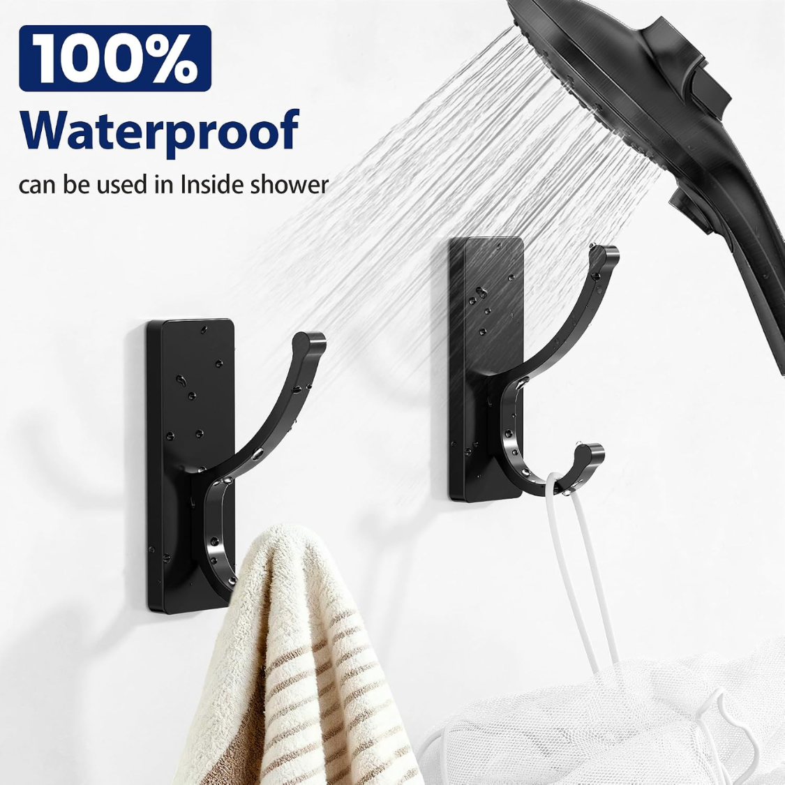 4 Pack Black Adhesive Wall Hooks With Strips No Residue Heavy Duty Sticky Towel Hooks Easy Remove Home Storage Organizer