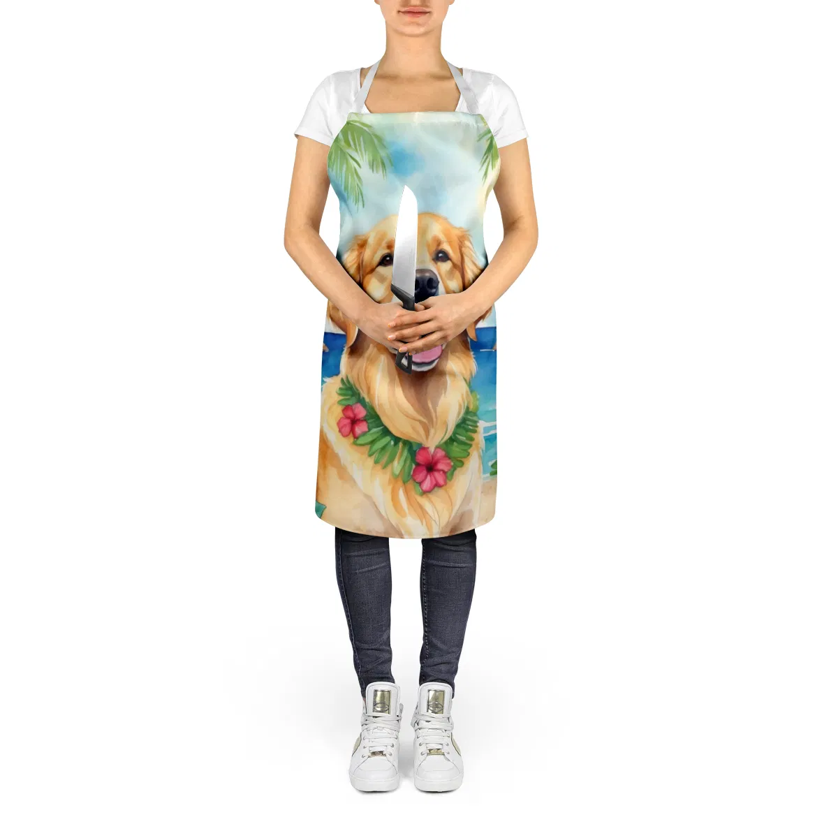 Golden Retriever Luau Apron Cooking Kitchen Server Baking Crafts Gardening for Adult Women Men, Unisex, Large, Multicolor