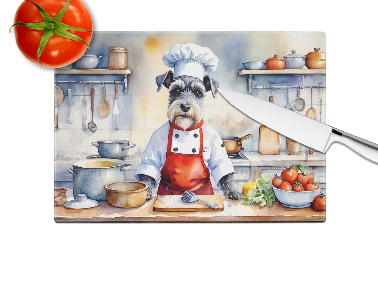 NEW Schnauzer The Chef Glass Cutting Board Decorative Tempered Glass Kitchen Cutting and Serving Board Large Size Chopping Board