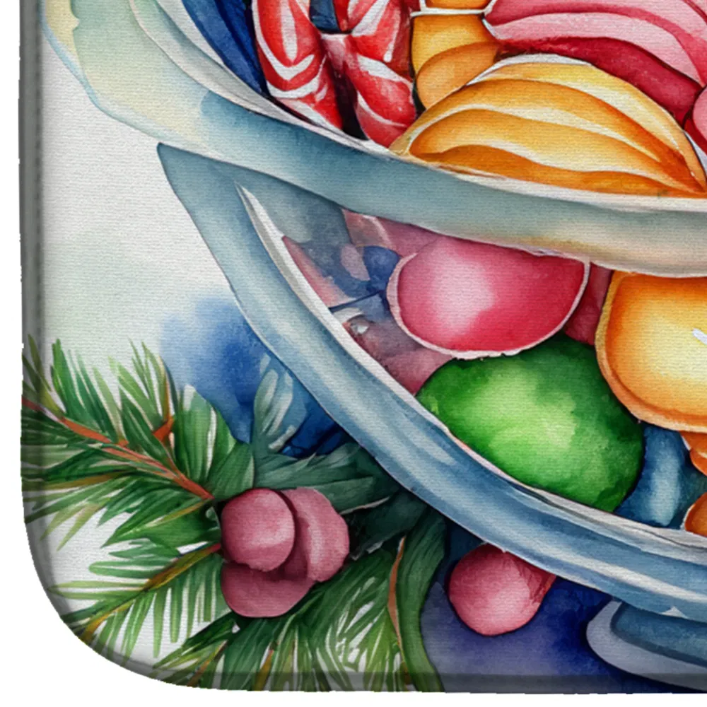 Christmas Candy Canes Dish Drying Mat Absorbent Dish Drying Mat Pad for Kitchen Counter Dish Drainer Mat for Countertop, 14 x 21", Multicolor