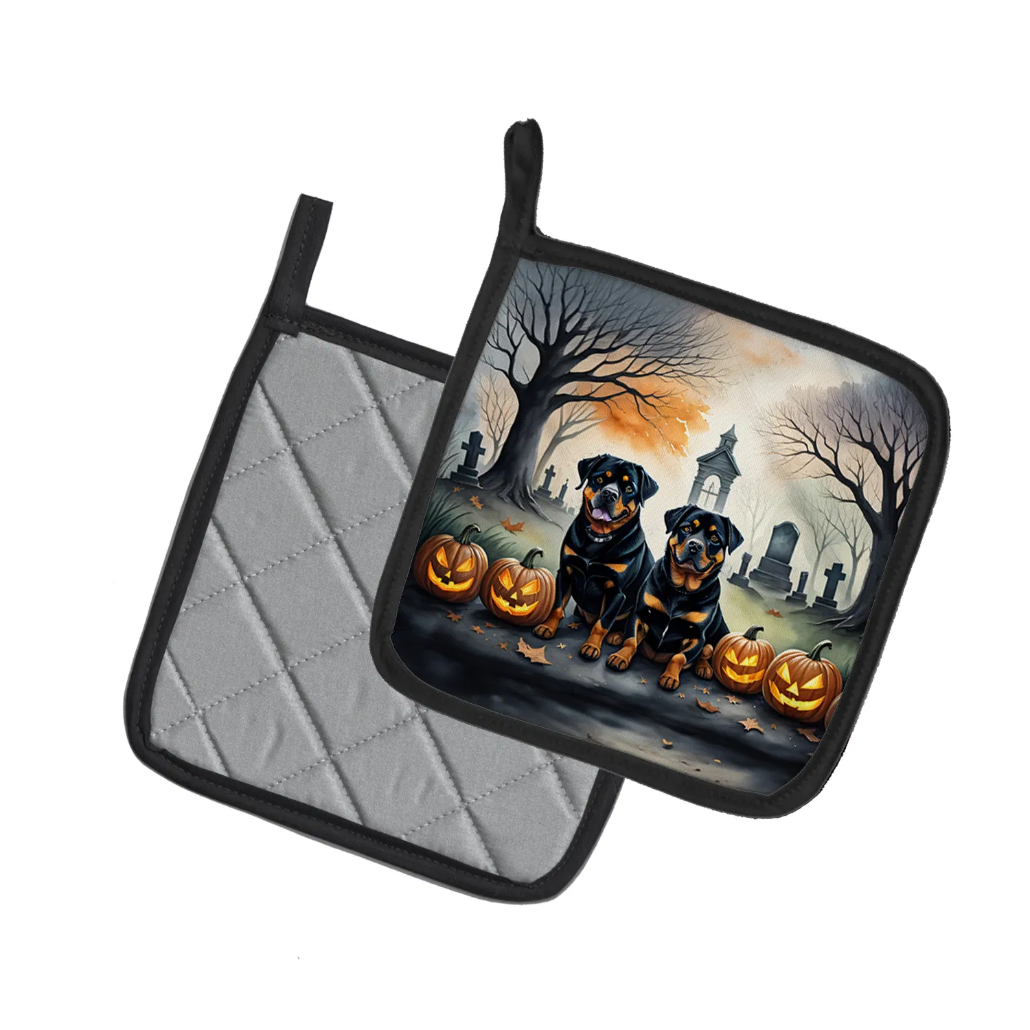 Rottweiler Spooky Halloween Pair of Pot Holders Kitchen Heat Resistant Pot Holders Sets Oven Hot Pads for Cooking Baking BBQ, 7 1/2 x 7 1/2