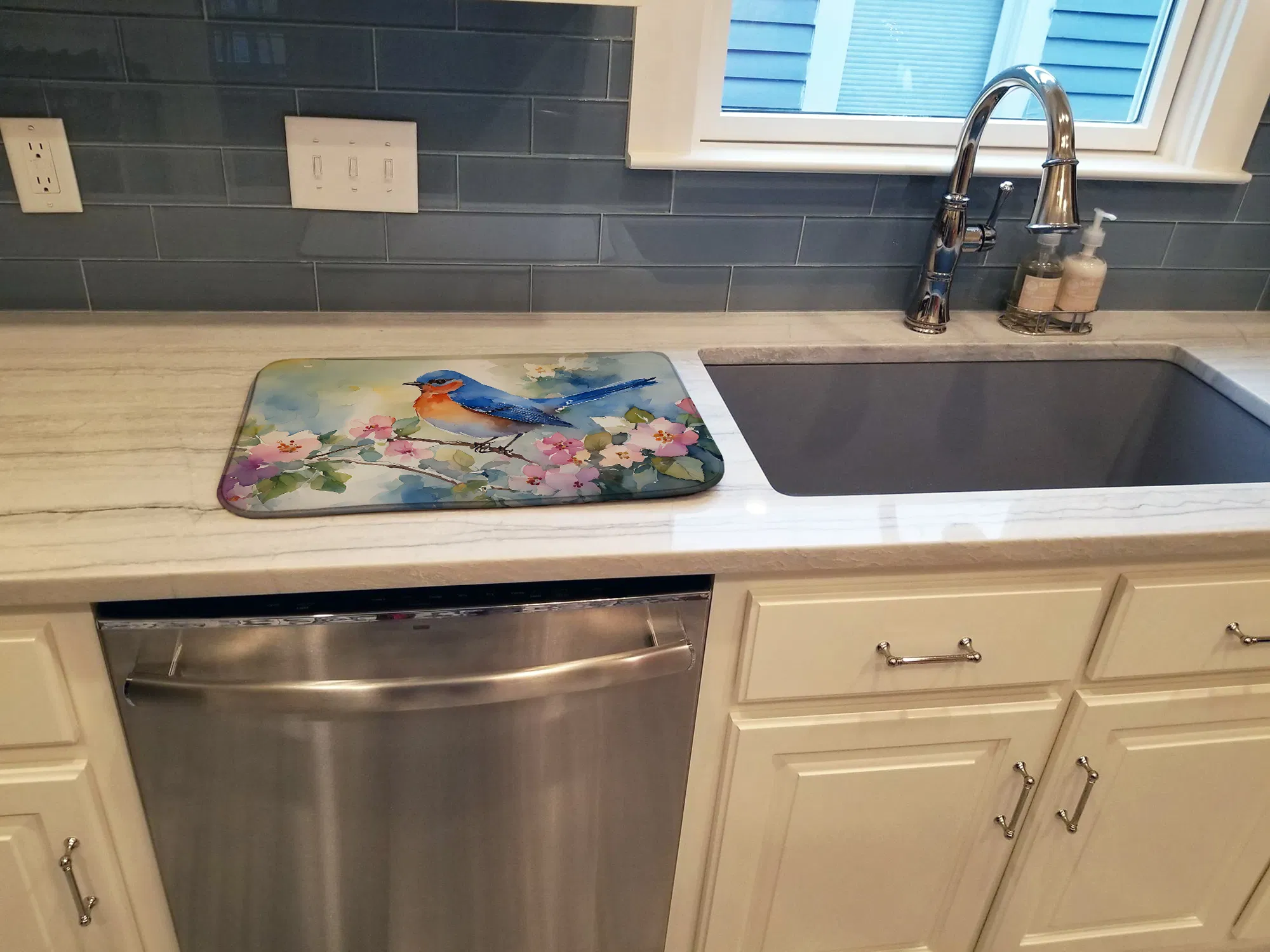 Bluebird Dish Drying Mat Absorbent Dish Drying Mat Pad for Kitchen Counter Dish Drainer Mat for Countertop, 14 x 21", Multicolor