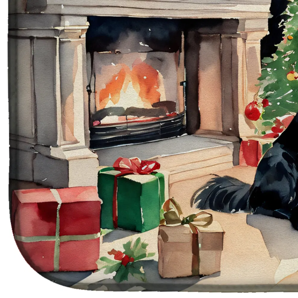 Flat-Coated Retriever Cozy Christmas Dish Drying Mat Absorbent Dish Drying Mat Pad for Kitchen Counter Dish Drainer Mat for Countertop, 14 x 21", Multicolor