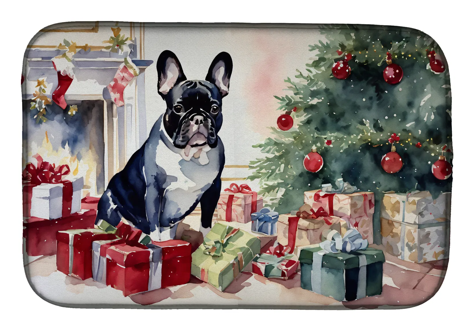 French Bulldog Cozy Christmas Dish Drying Mat Absorbent Dish Drying Mat Pad for Kitchen Counter Dish Drainer Mat for Countertop, 14 x 21", Multicolor