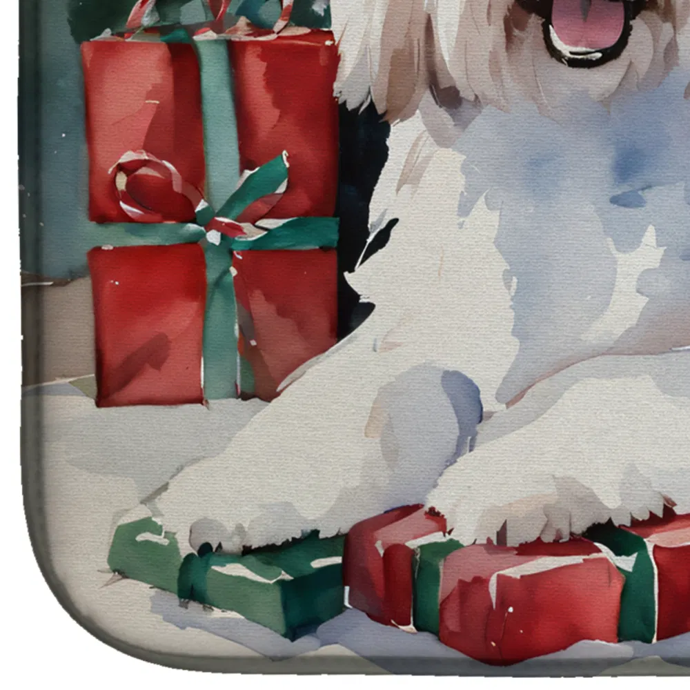 Coton De Tulear Cozy Christmas Dish Drying Mat Absorbent Dish Drying Mat Pad for Kitchen Counter Dish Drainer Mat for Countertop, 14 x 21", Multicolor