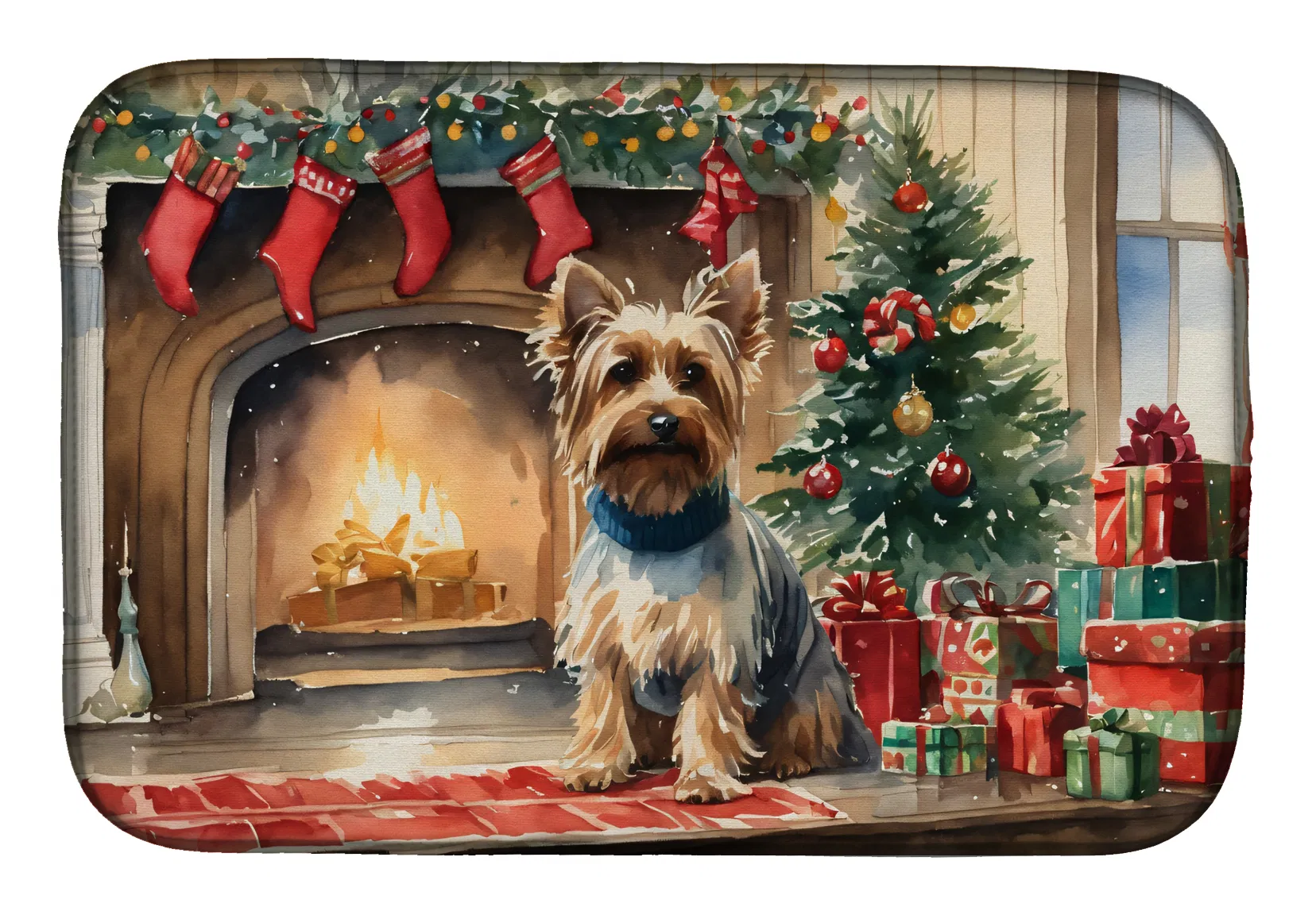 Silky Terrier Cozy Christmas Dish Drying Mat Absorbent Dish Drying Mat Pad for Kitchen Counter Dish Drainer Mat for Countertop, 14 x 21", Multicolor