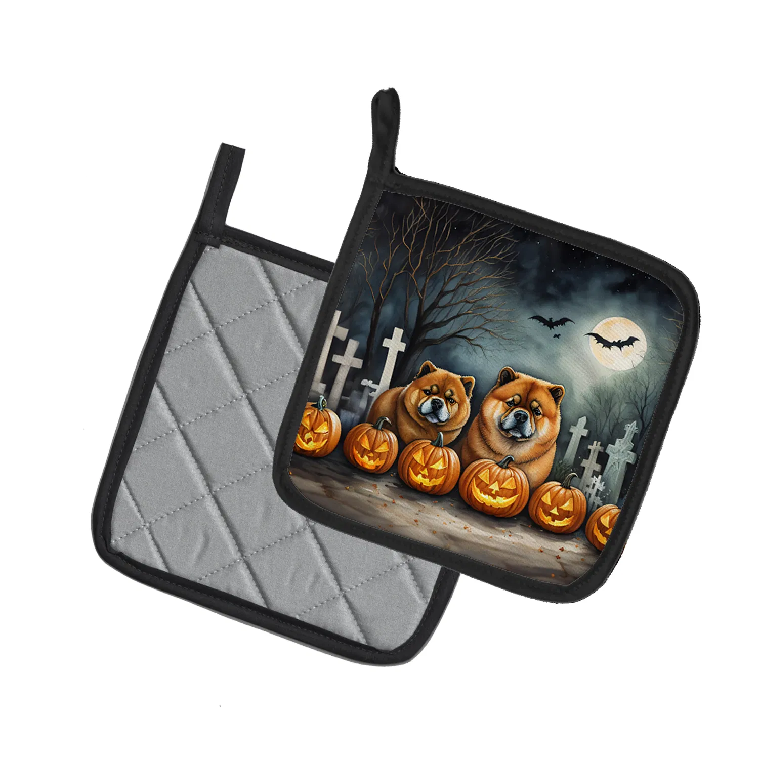 Chow Chow Spooky Halloween Pair of Pot Holders Kitchen Heat Resistant Pot Holders Sets Oven Hot Pads for Cooking Baking BBQ, 7 1/2 x 7 1/2