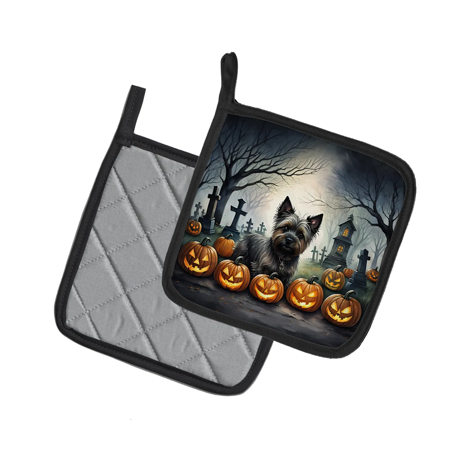 Cairn Terrier Spooky Halloween Pair of Pot Holders Kitchen Heat Resistant Pot Holders Sets Oven Hot Pads for Cooking Baking BBQ, 7 1/2 x 7 1/2
