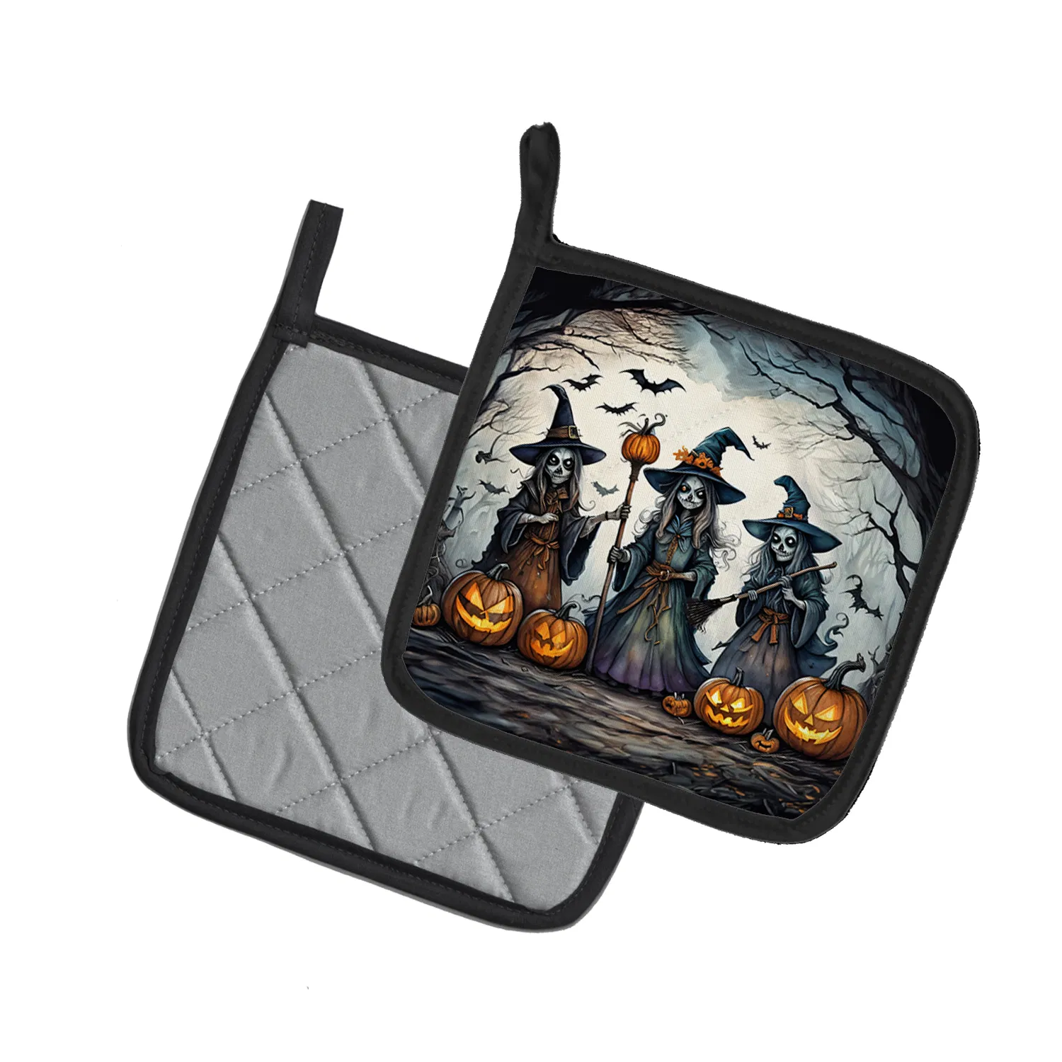 Witches Spooky Halloween Pair of Pot Holders Kitchen Heat Resistant Pot Holders Sets Oven Hot Pads for Cooking Baking BBQ, 7 1/2 x 7 1/2