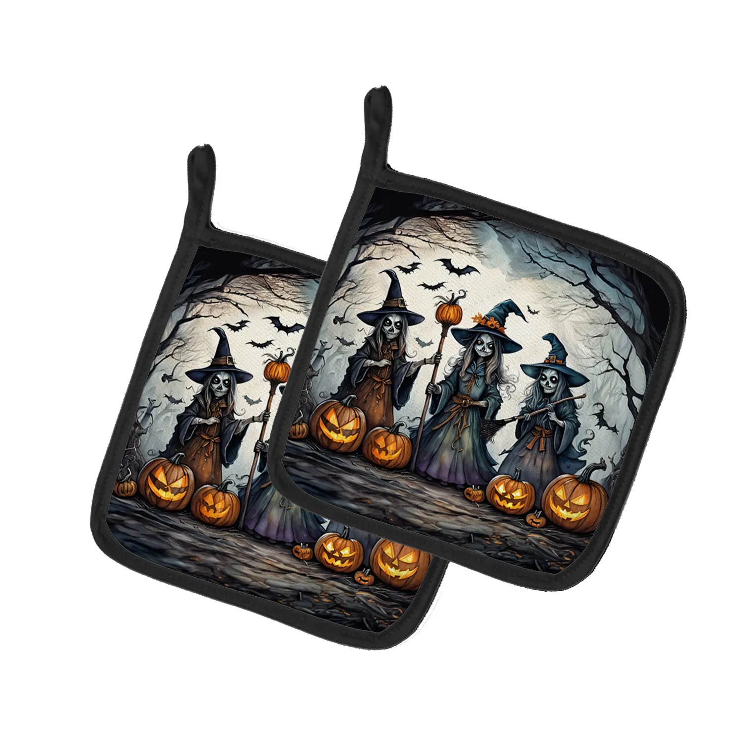 Witches Spooky Halloween Pair of Pot Holders Kitchen Heat Resistant Pot Holders Sets Oven Hot Pads for Cooking Baking BBQ, 7 1/2 x 7 1/2