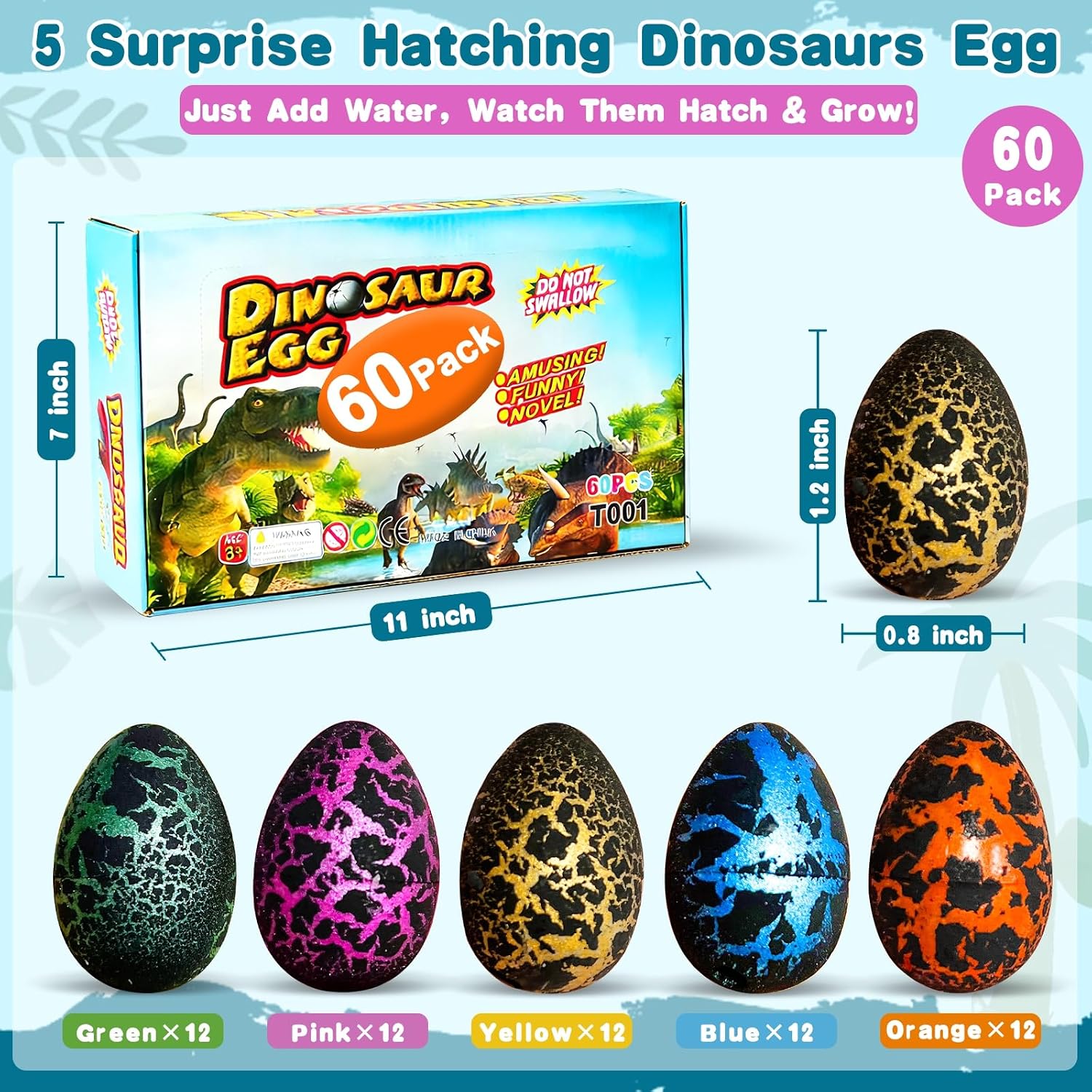 60 Pack Hatching Dinosaur Eggs For Kids Birthday Party Favors Dinosaur Growing Toys Surprise Gifts Classroom Prizes And Goodie Bags