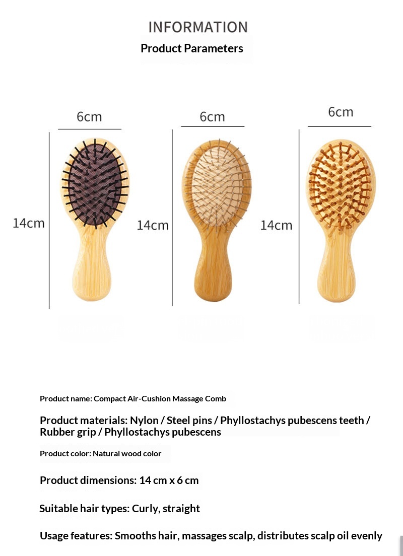 Factory Wholesale Bamboo Scalp Health Massage Air Cushion Comb Steel Needle Nylon Comb Tooth Smooth Hair Compact Portable Air Bag Comb