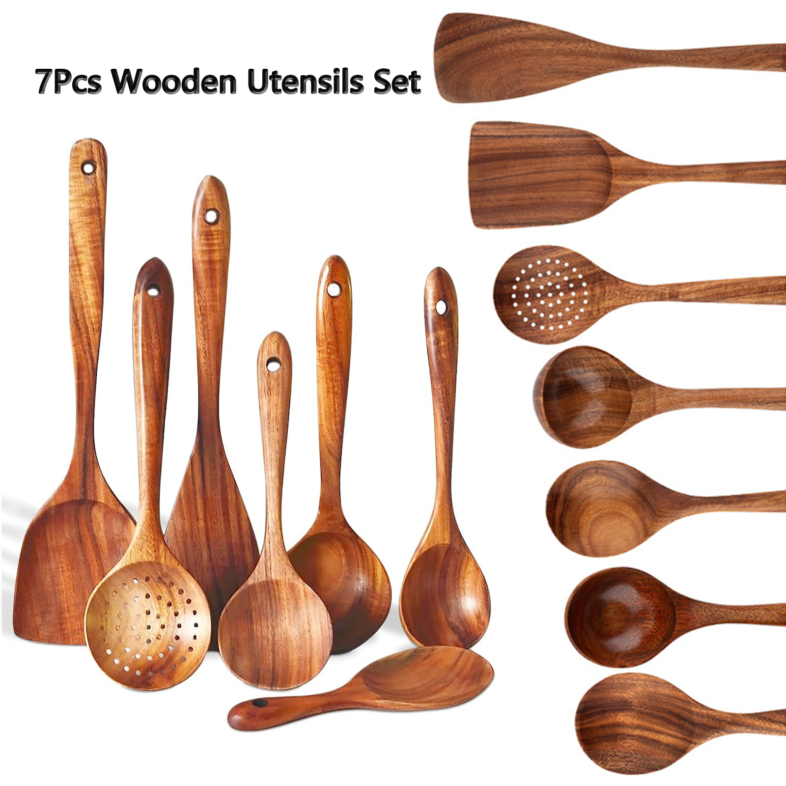 Wooden Utensils Set For Kitchen Messon Handmade Natural Wooden Cooking Spoons