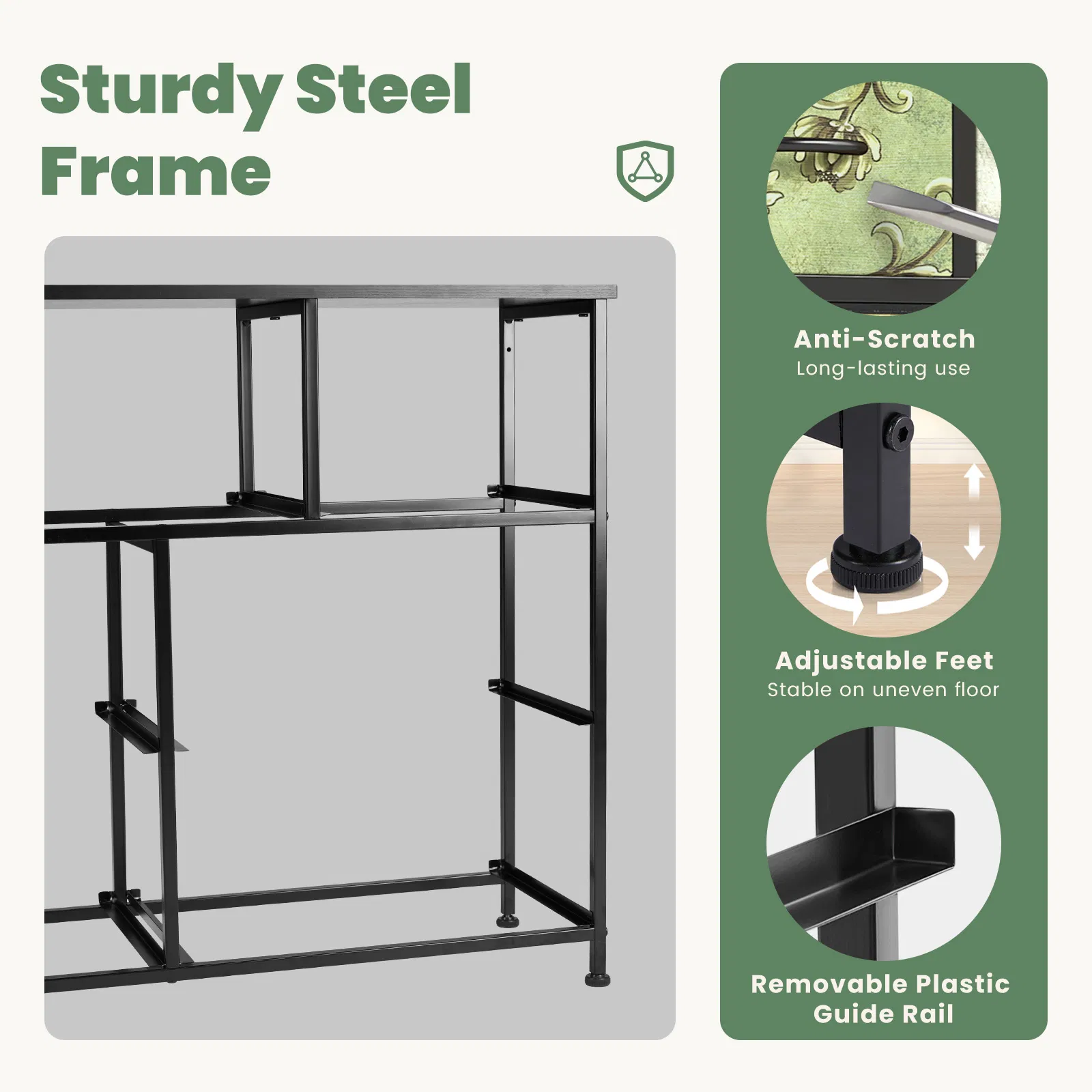 Dresser, Bedside table with a movable fabric box, sturdy steel-framed wooden top organizer furniture
