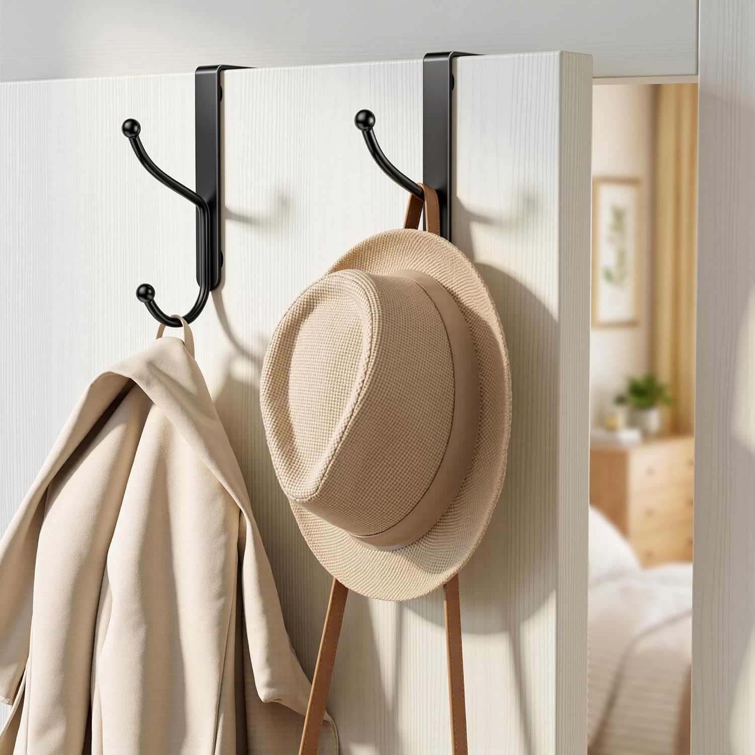Over Door Hooks 4 Units, Heavy Duty Door Hangers For 1.4 Inch Thick Doors, Coats, Hats, Towels And Bags, Black