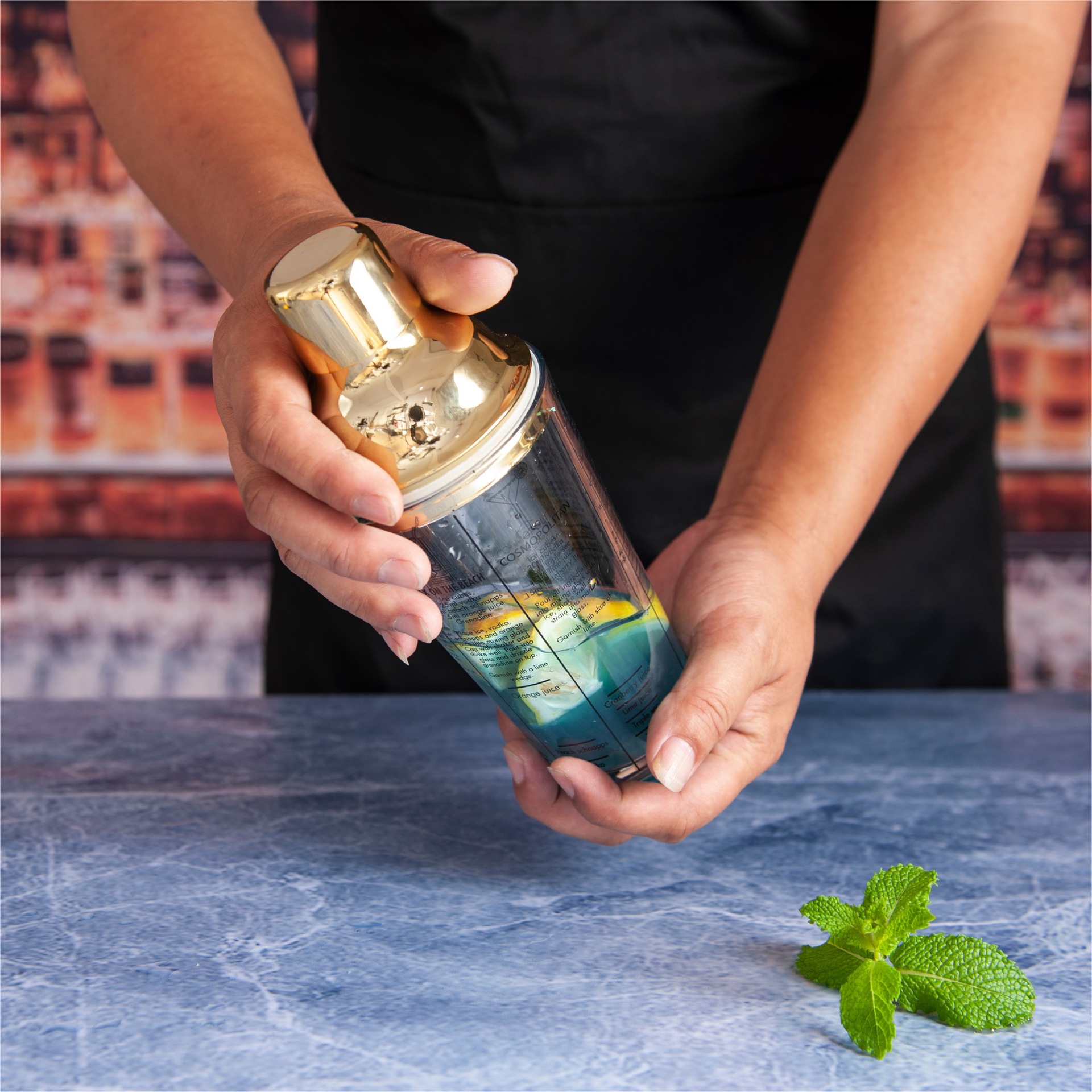 Household Three-stage Transparent Glass Cocktail Shaker With Scale Stainless Steel Shek Cup Bar Cocktail Shaker