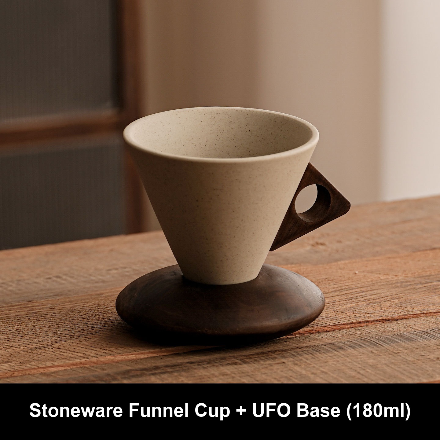 Vintage Handmade Stoneware Funnel Coffee Mug With Wooden Base, 6oz Or 8.5oz Rustic Ceramic Tea Cup, Matte Glaze Pottery Latte Cup For Home Cafe
