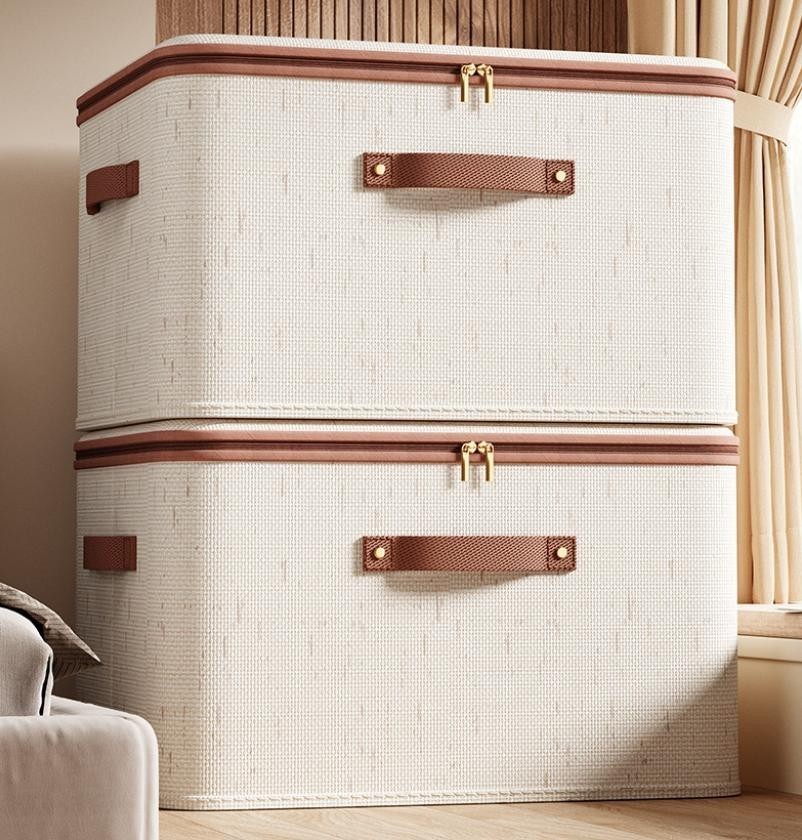 4PCS 56L Large Foldable Storage Box Folding Fabric Clothes Baskets With Lid UK