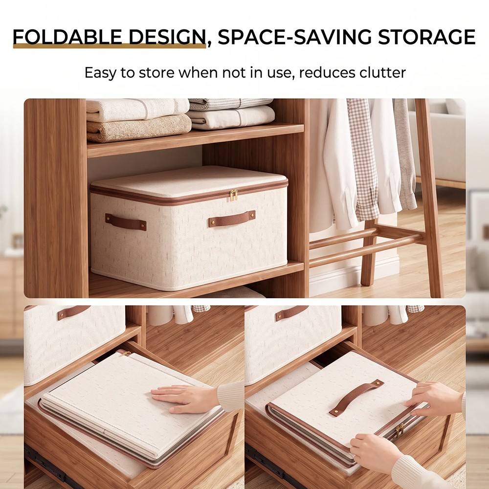4PCS 56L Large Foldable Storage Box Folding Fabric Clothes Baskets With Lid UK