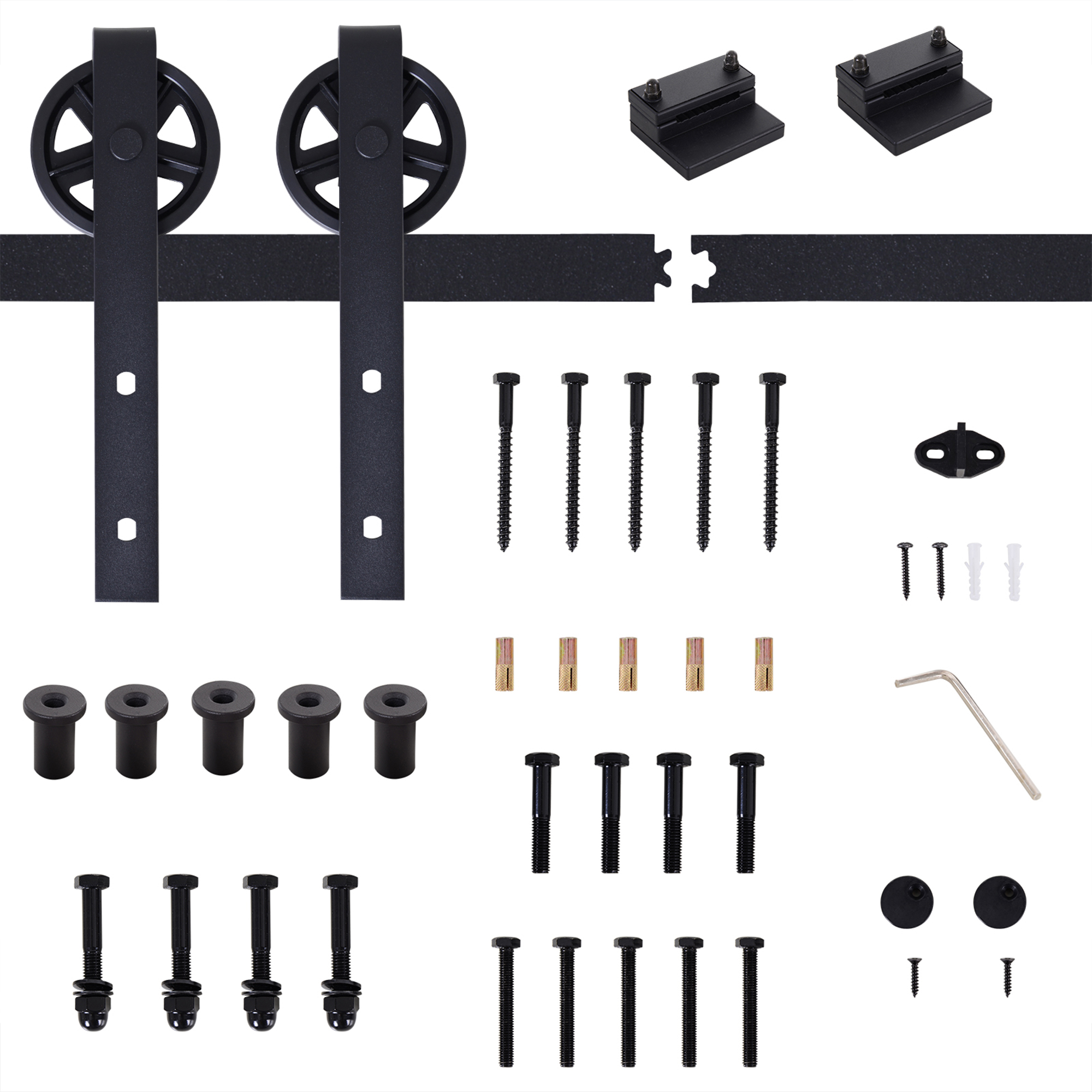 6.6 FT/ 2000mm Carbon Steel Sliding Barn Door Kits Hardware Closet Set Track System For Single Wooden Door Industrial Wheel Style Roller
