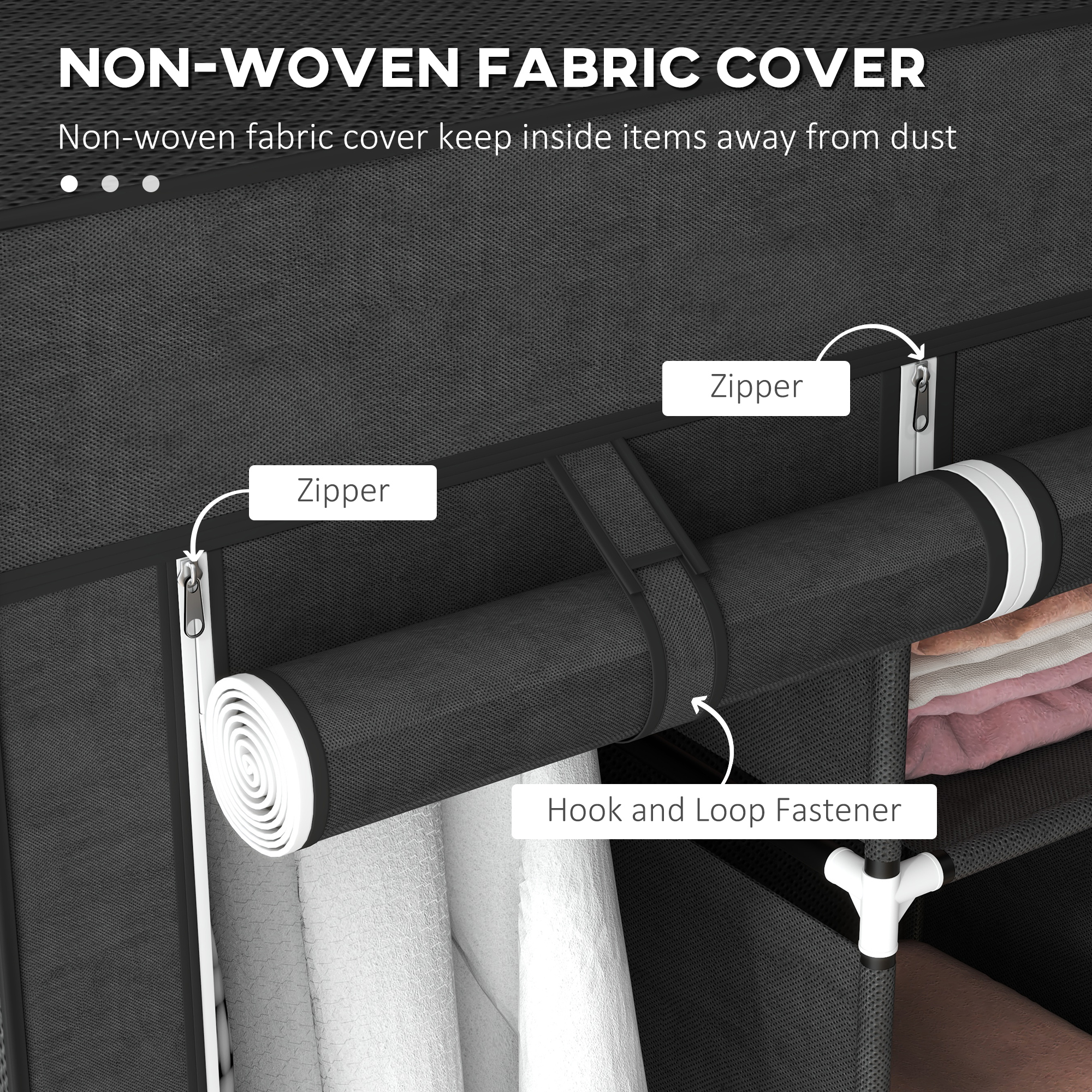 Fabric Wardrobe,with Rails And Shelves-Black