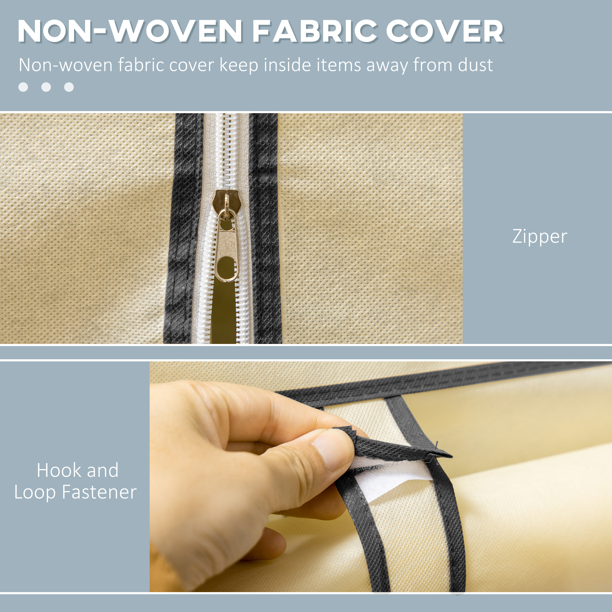Fabric Wardrobe W/ Shelves Hanging Rail Foldable Wardrobe Cream