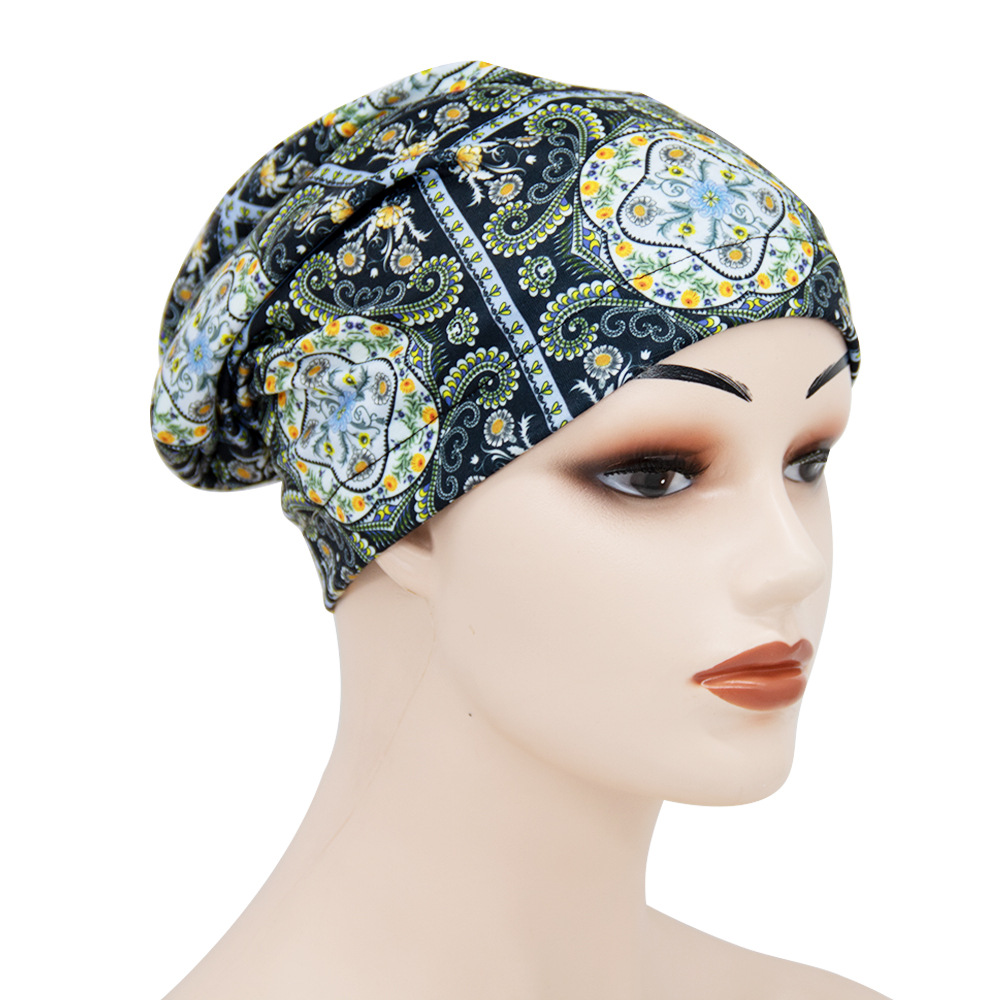 Elastic Cotton Printed Double-layer Lining Satin Nightcap