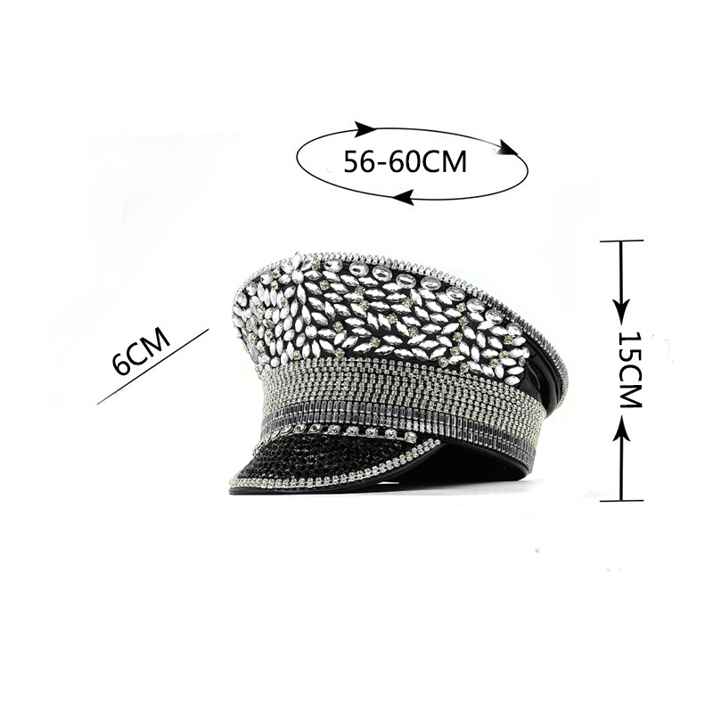 Women's Diamond Wedding Hat Silver Sequined Diamonds Photography Hat Peaked Cap Flat-top Hat Performance Cap