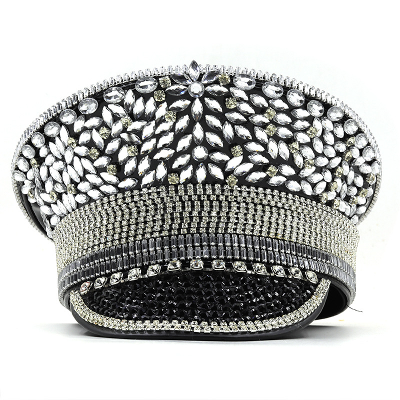Women's Diamond Wedding Hat Silver Sequined Diamonds Photography Hat Peaked Cap Flat-top Hat Performance Cap