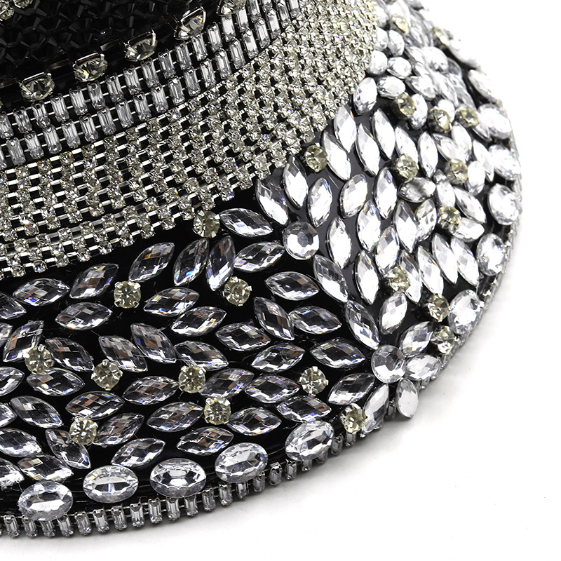 Women's Diamond Wedding Hat Silver Sequined Diamonds Photography Hat Peaked Cap Flat-top Hat Performance Cap