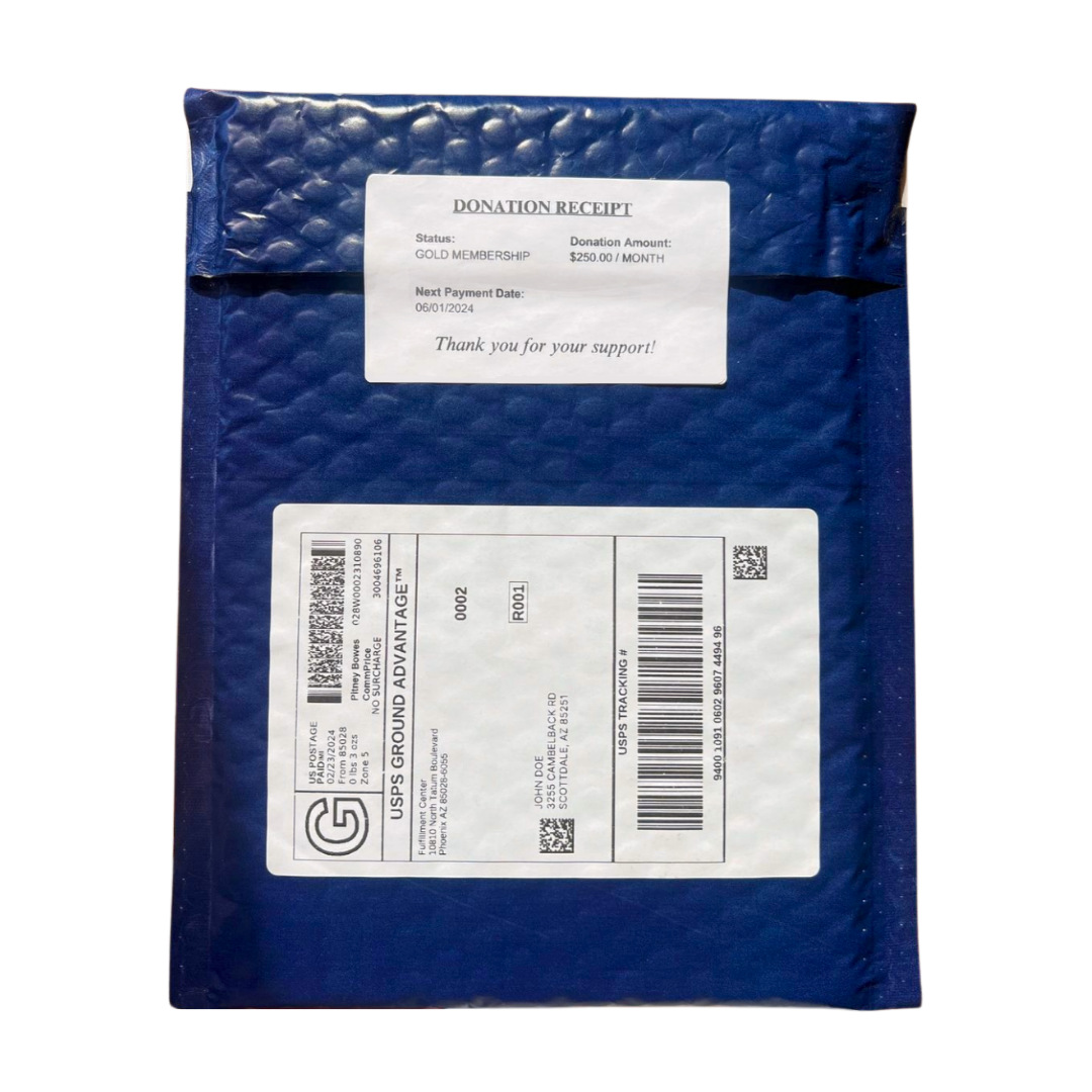 Donation Information Spoof Funny Blue Plastic Packaging