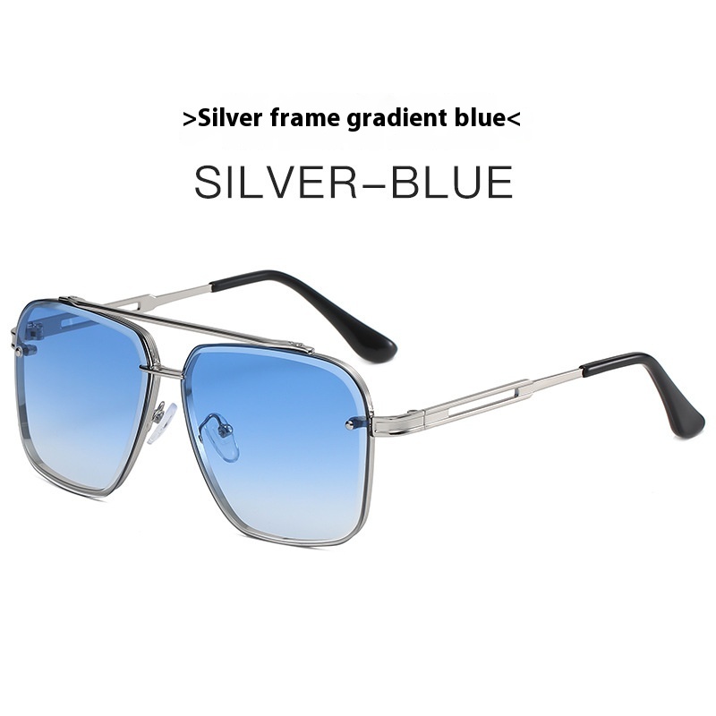 Men's Double Beam Trimmed Metal Box Sunglasses