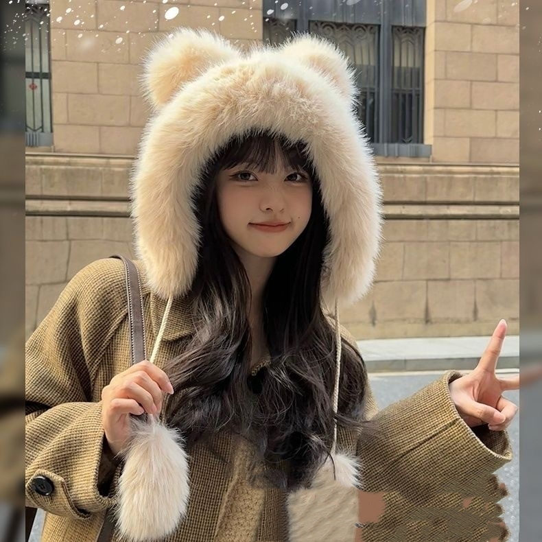 Thick Warm Earflaps Cute Big Head Circumference Fox Fur Ushanka